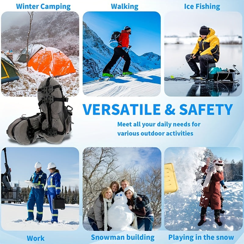 24-Tooth Stainless Steel Ice Grips - Anti-Slip Snow Claw Shoe Covers for Winter, Outdoor Hiking Crampons