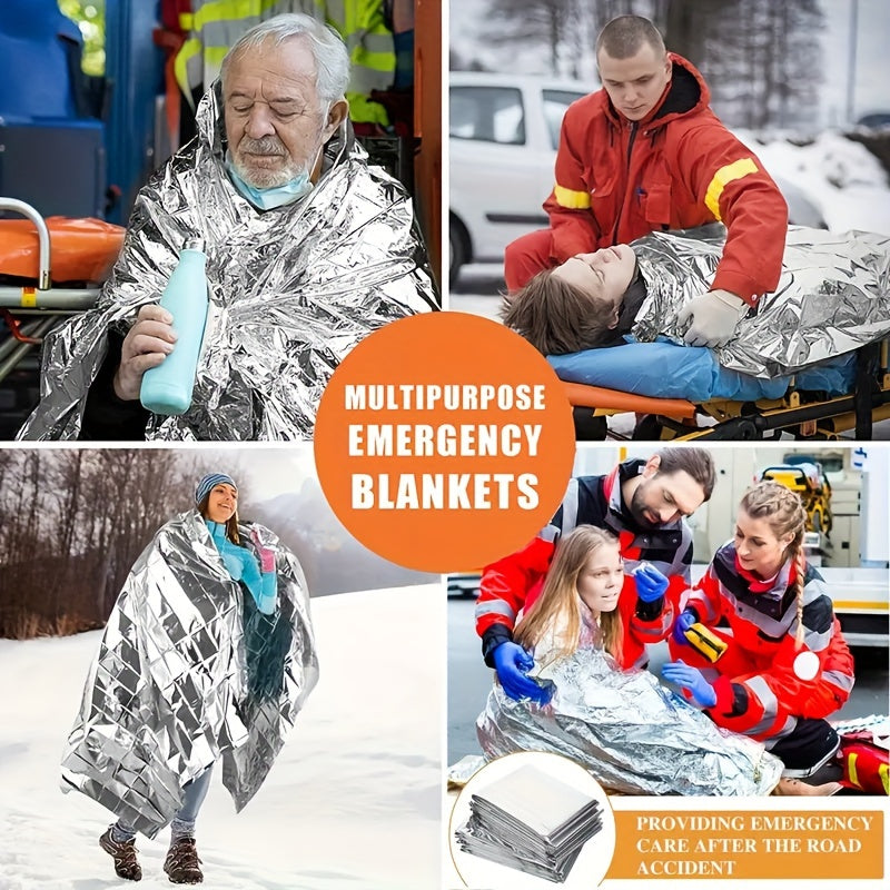 4-Pack Emergency Mylar Thermal Blankets - Durable PET Material, Heat Retention, Survival Space Blankets for Outdoor Adventures, Natural Disasters, First Aid Rescue, Waterproof, Reflective Safety Gear