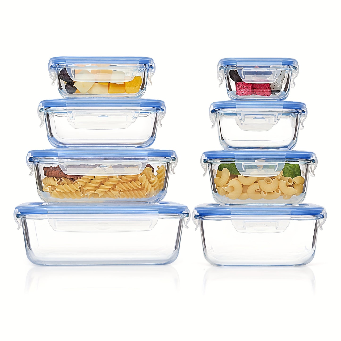 8pcs BPA-Free Glass Food Storage Containers with Leak-Proof Locking Lids – Microwave, Oven, Freezer & Dishwasher Safe – Perfect for Meal Prep, Snacks, Fruits & Veggies