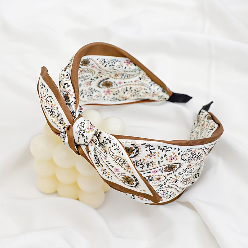 2pcs Elegant & Boho Chic Knotted Headbands for Women - Floral & Paisley Designs with Rabbit Ear Accents, Comfortable Fabric Hair Accessories for Casual Attire