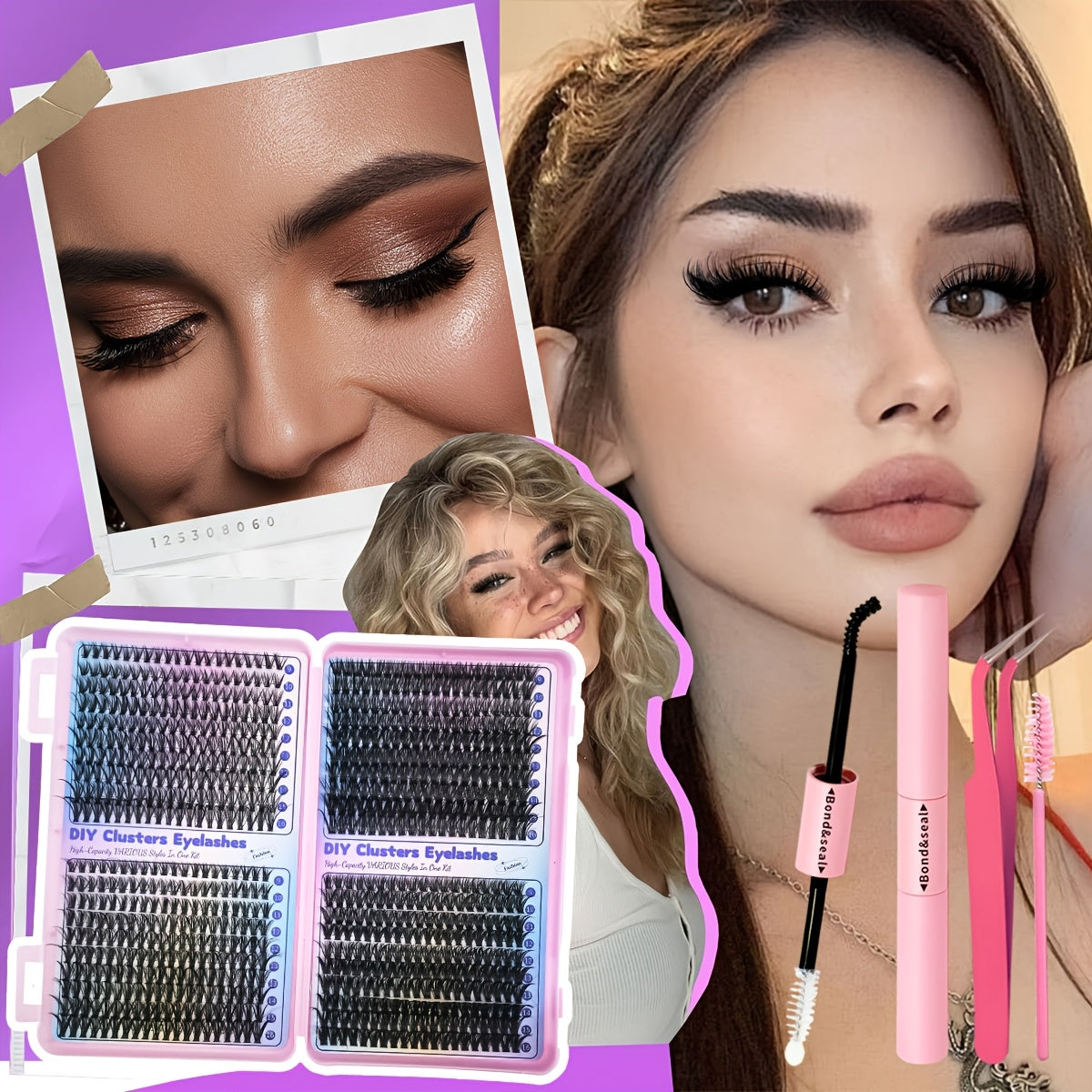 200/800pcs DIY Eyelash Extension Kit Individual Lashes Cluster, 9-16mm Mix 30D 40D 50D 60D with Lash Bond and Tweezers for Beginners, Exquisite gift set Beautiful gift, New Year gift