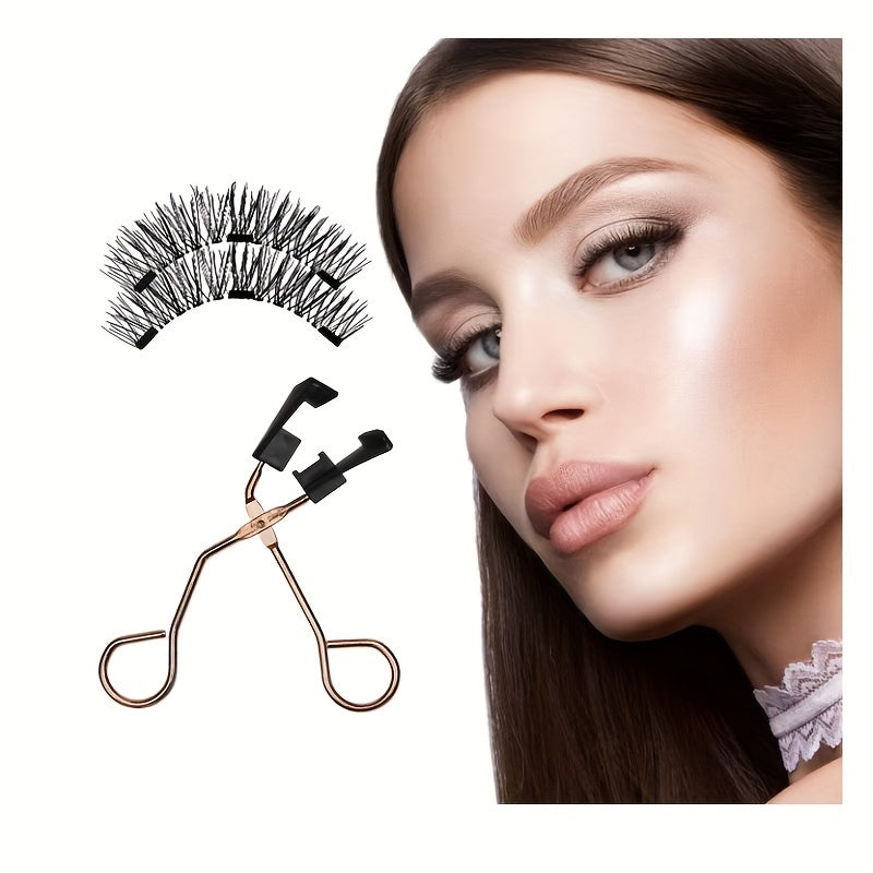 3 Styles of Magnetic False Eyelashes, 12pcs, Tweezers + Brush, Magnetic False Eyelashes Natural Set for Beginners