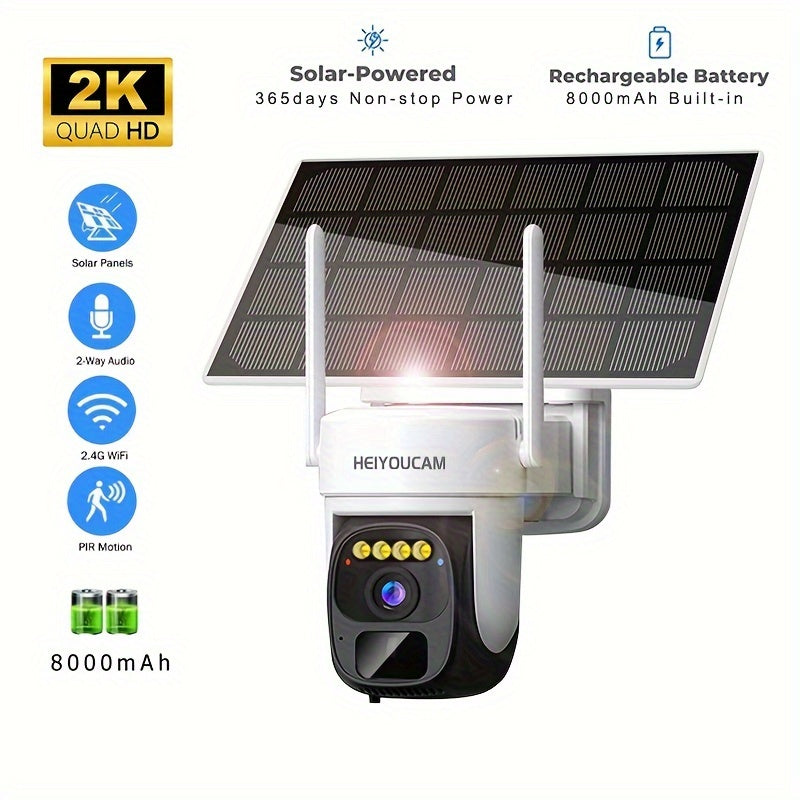 2K Pan Tilt 360° Solar-Powered Outdoor Wireless Security Camera With 3MP Color Night Vision, 2-Way Talk, Motion Detection, Perfect Gift For Birthdays, Easter, President's Day, Boys & Girlfriends