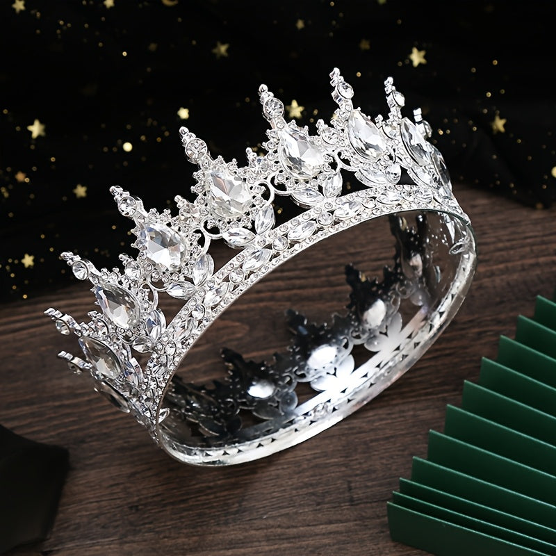 1pc Luxurious Golden-Plated Alloy Bridal Tiara with Sparkling Red Rhinestones - Elegant Boho Style Wedding Headpiece, Glamorous Hair Accessory for Ceremonies & Receptions, Sophisticated Look for Women, Photography Headpiece|E