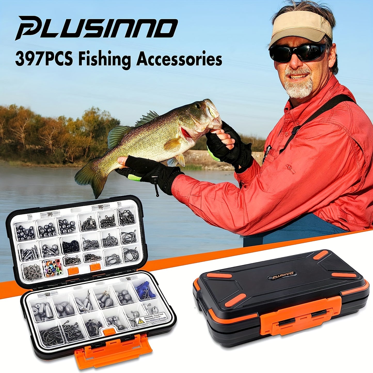 PLUSINNO 397pcs Fishing Accessories Kit, Fishing Tackle Box, Includes Fishing Gear, Hooks, Lead Weights, Hook Heads, Swivels, Combines into 12 Fishing Gear, Fishing Equipment Suitable for Perch, Bluegill, Trout, Crappie, etc,