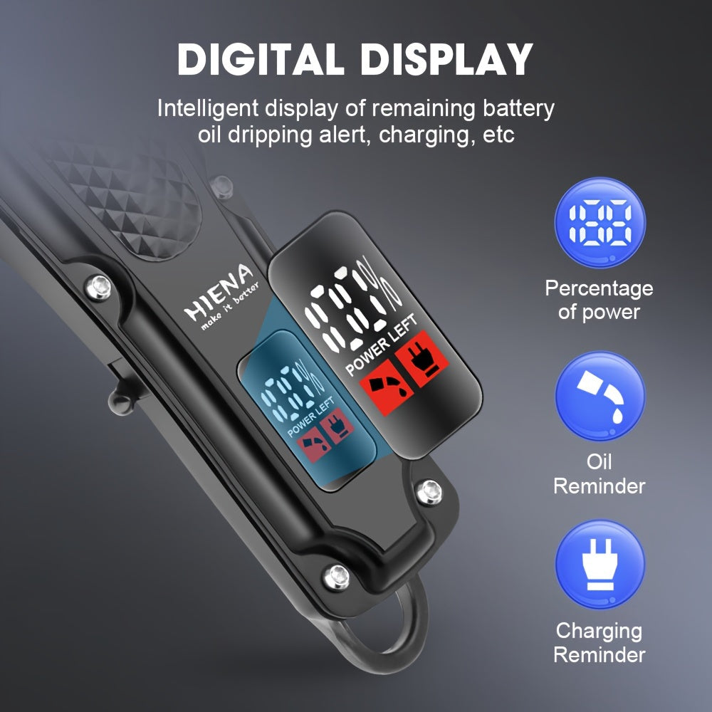 2pcs HIENA Professional Hair Clippers for Men, Cordless USB Rechargeable Lithium Battery, ABS Body, Digital Display, Carved Design, with 1200mAh Battery, for Ideal Gift for Father