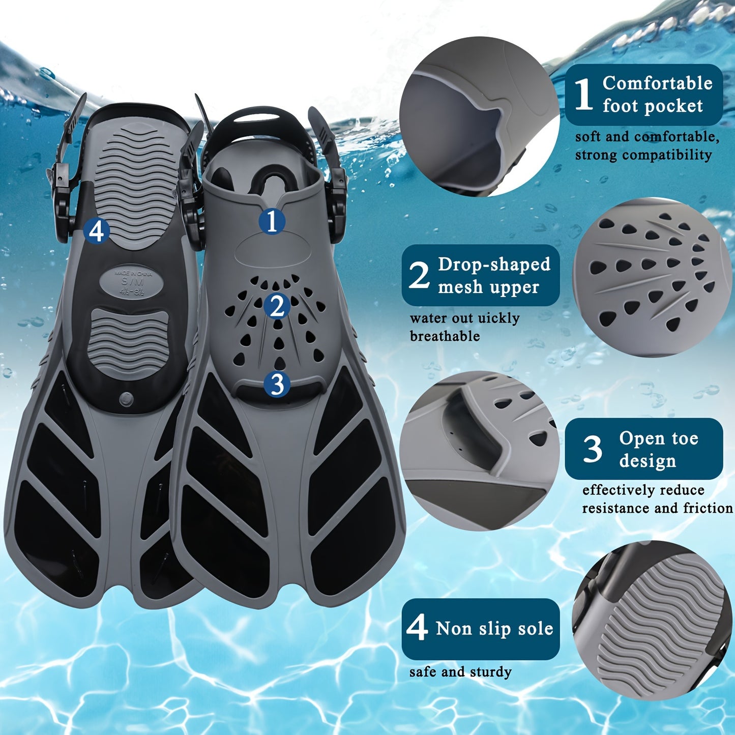 BOKEFA Adult Snorkel Mask & Fins Set - Adjustable Full Face, 180° Panoramic View, Anti-Fog, Leakproof Design with Enhanced Airflow & GoPro Mount, Comfortable Polycarbonate Gear for Men & Women, Snorkeling Gear for Adults