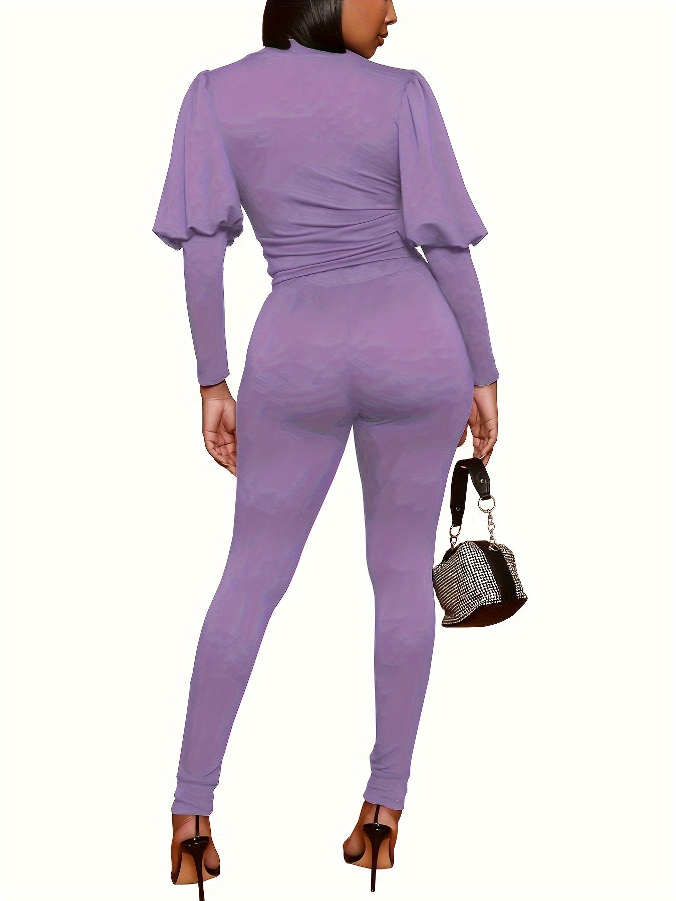 3370 Women's Two-Piece Set with Fluffy Sleeve Top and Jogging Pants, Fashionable Sporty Outfit
