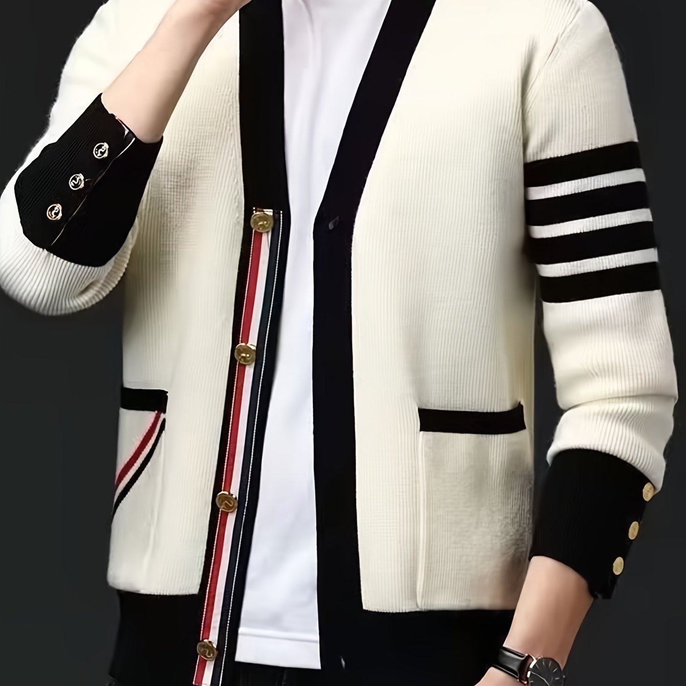 Men's New Stylish Cardigan Sweater. Autumn Patchwork Color, With A Sense Of High Class And Trendy. Loose Fit Knitted Jacket.