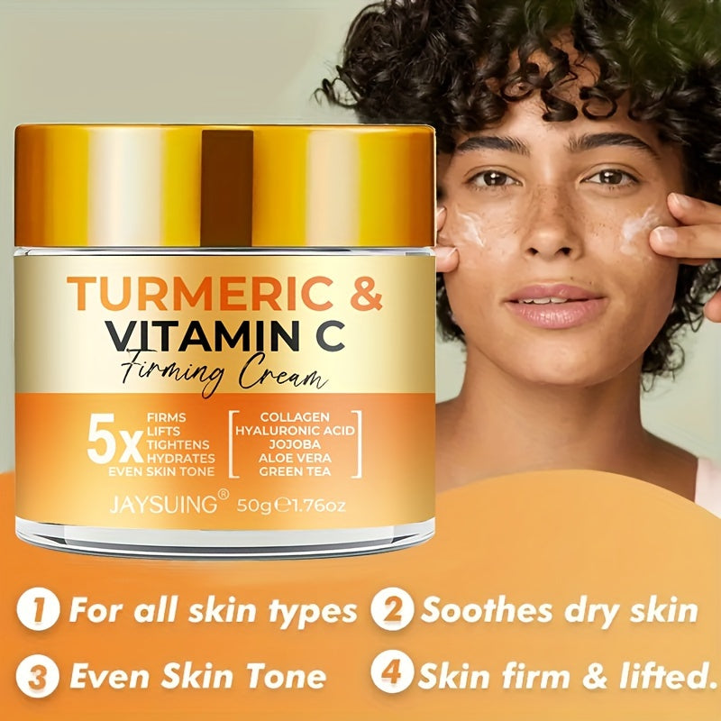 JAYSUING Turmeric & Vitamin C Firming Moisturizer Cream - Unisex Adult, All Skin Types, Hydrating & Tightening, Jojoba Oil Infused, Collagen & Aloe Vera Enriched, Soothes & Smoothes Skin, 50g