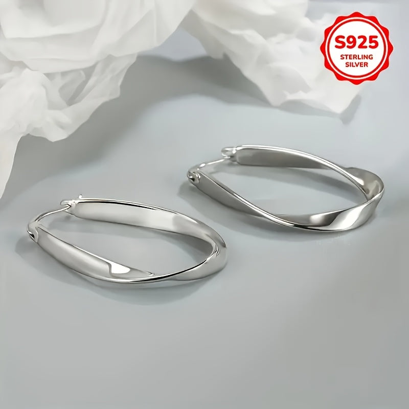Elegant S925 Sterling Silver Mobius Twisted Design Earrings for Women, Hypoallergenic, Perfect Gift for Girlfriend, Suitable for Daily Wear - 2.9g, Atmospheric, Low Allergy,, Great for Girlfriends, Easter And Mother's Day, Fr