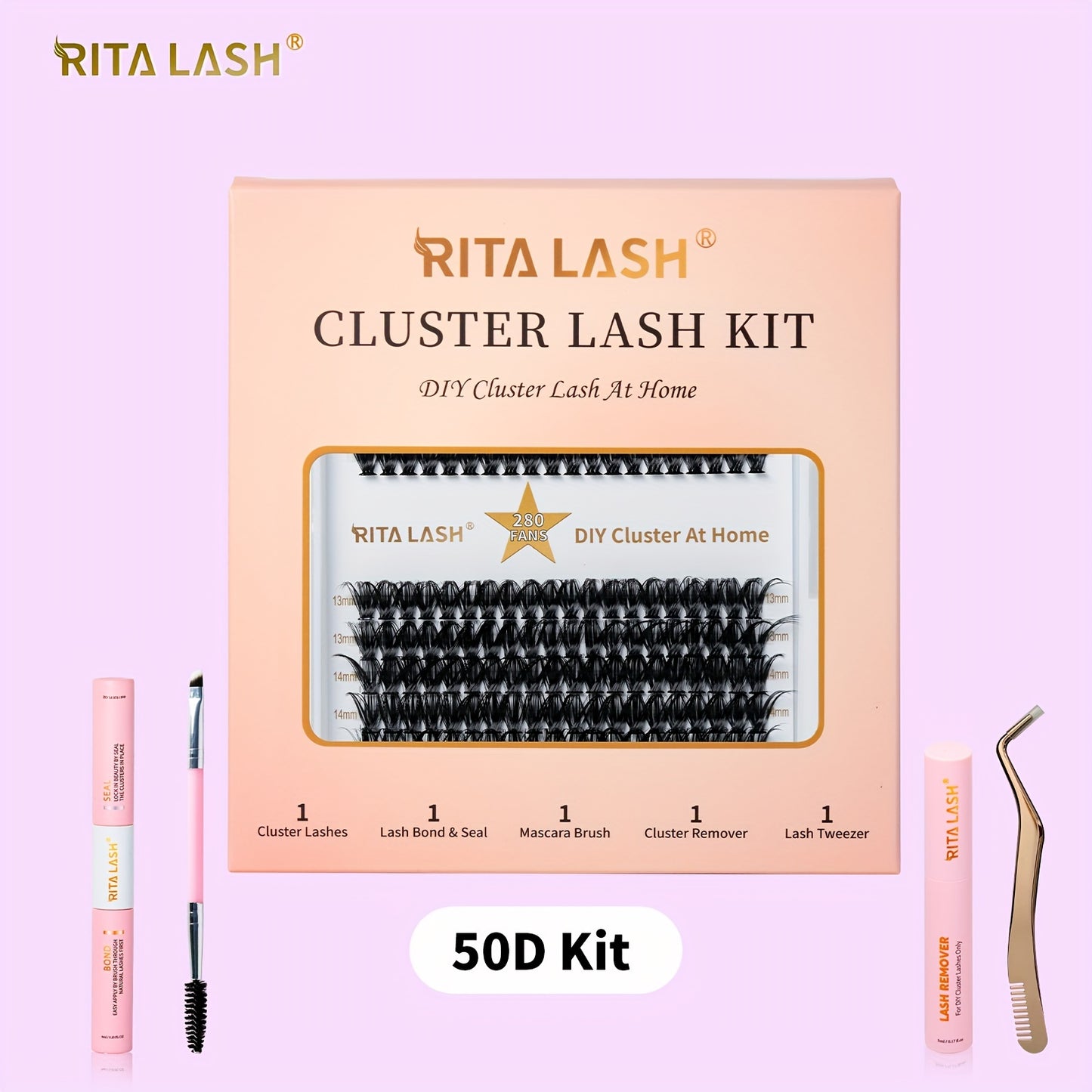 RITALASH DIY Lash Extension Kit, 280 Pcs Lash Clusters With Lash Bond And Seal, Mascara Brush Cluster Lash Glue Remover, Lash Applicator