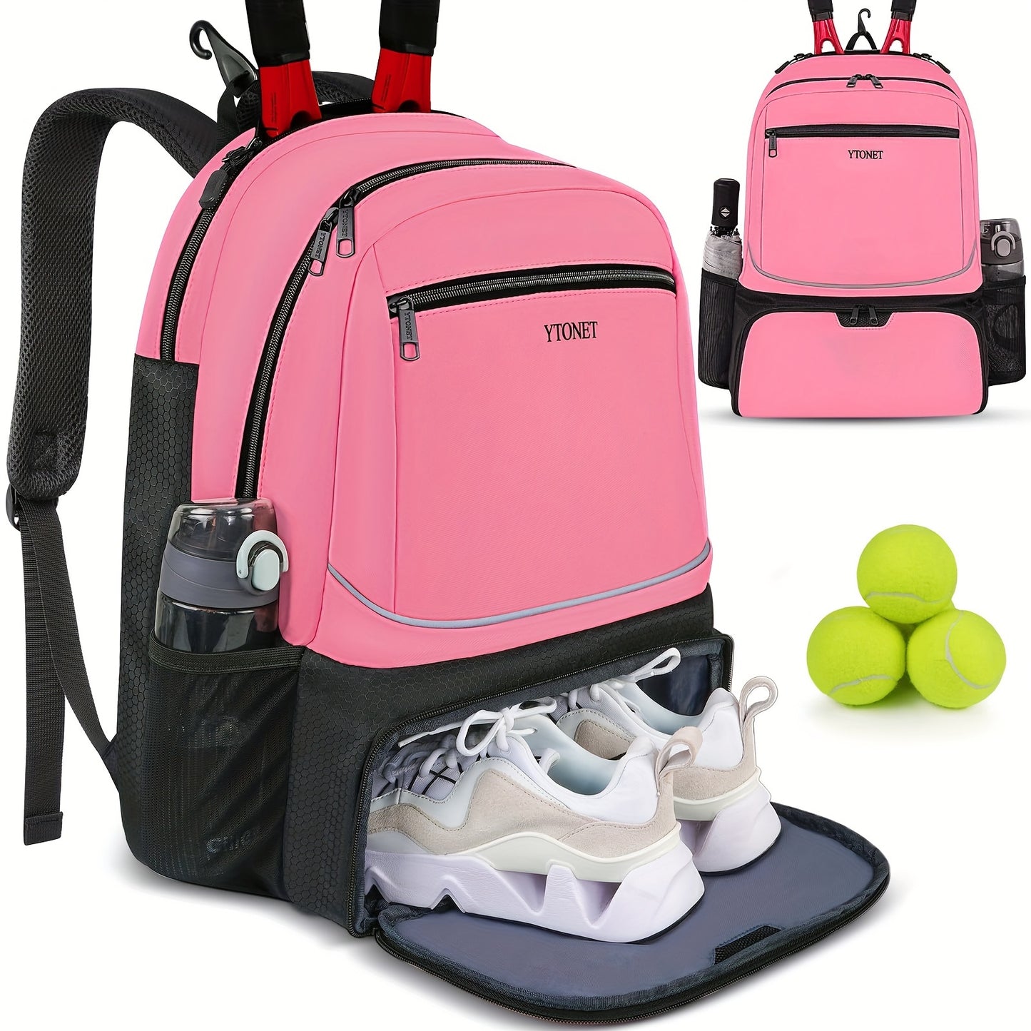 Large Capacity Tennis Badminton Backpack For Men Women, Waterproof Ball Bag With Insulated Pocket And Ventilated Shoe Compartment, Hold 1-2 Racket Storage Sports Bag, Nice Thanksgiving, Christmas, New Year's gifts