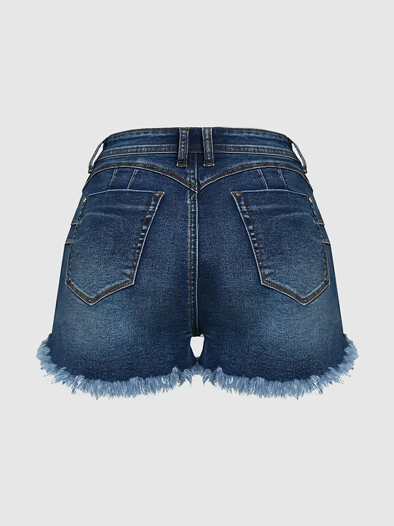Women'S Front Button Dark Blue Folded Rim Buttocks Fur Edge Pants Feet Denim Shorts