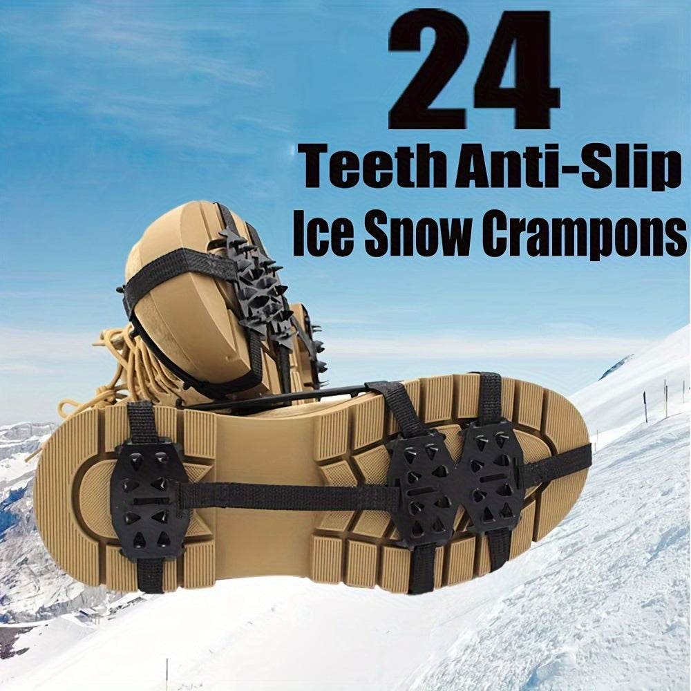24-Tooth Stainless Steel Ice Grips - Anti-Slip Snow Claw Shoe Covers for Winter, Outdoor Hiking Crampons