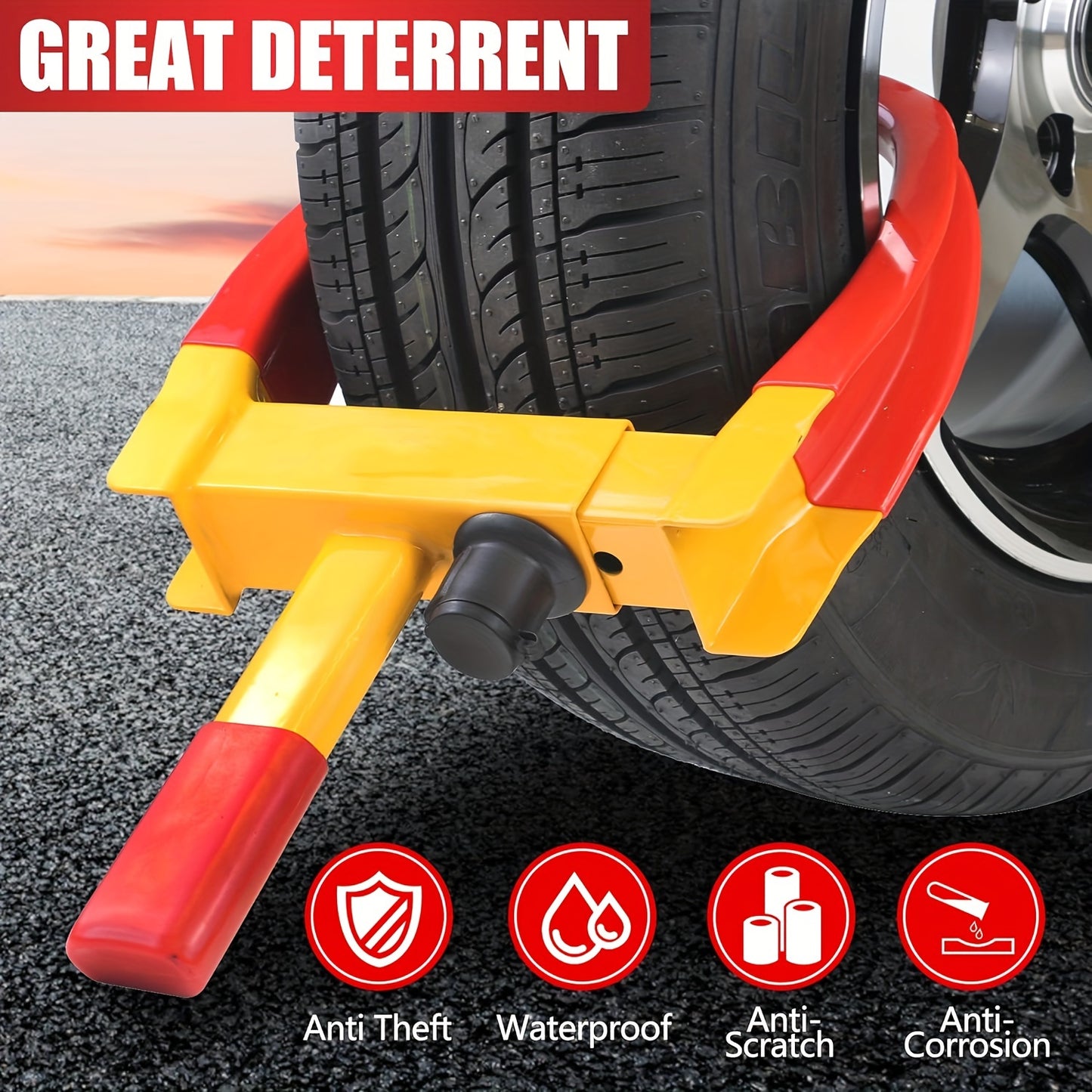 Adjustable Wheel Lock with 3 Keys, Heavy-Duty Steel Security Tire Shoe Lock for ATV, RV, SUV, Car, Golf Cart, Boat, Motorcycle - Anti-Theft Trailer Safety Accessory
