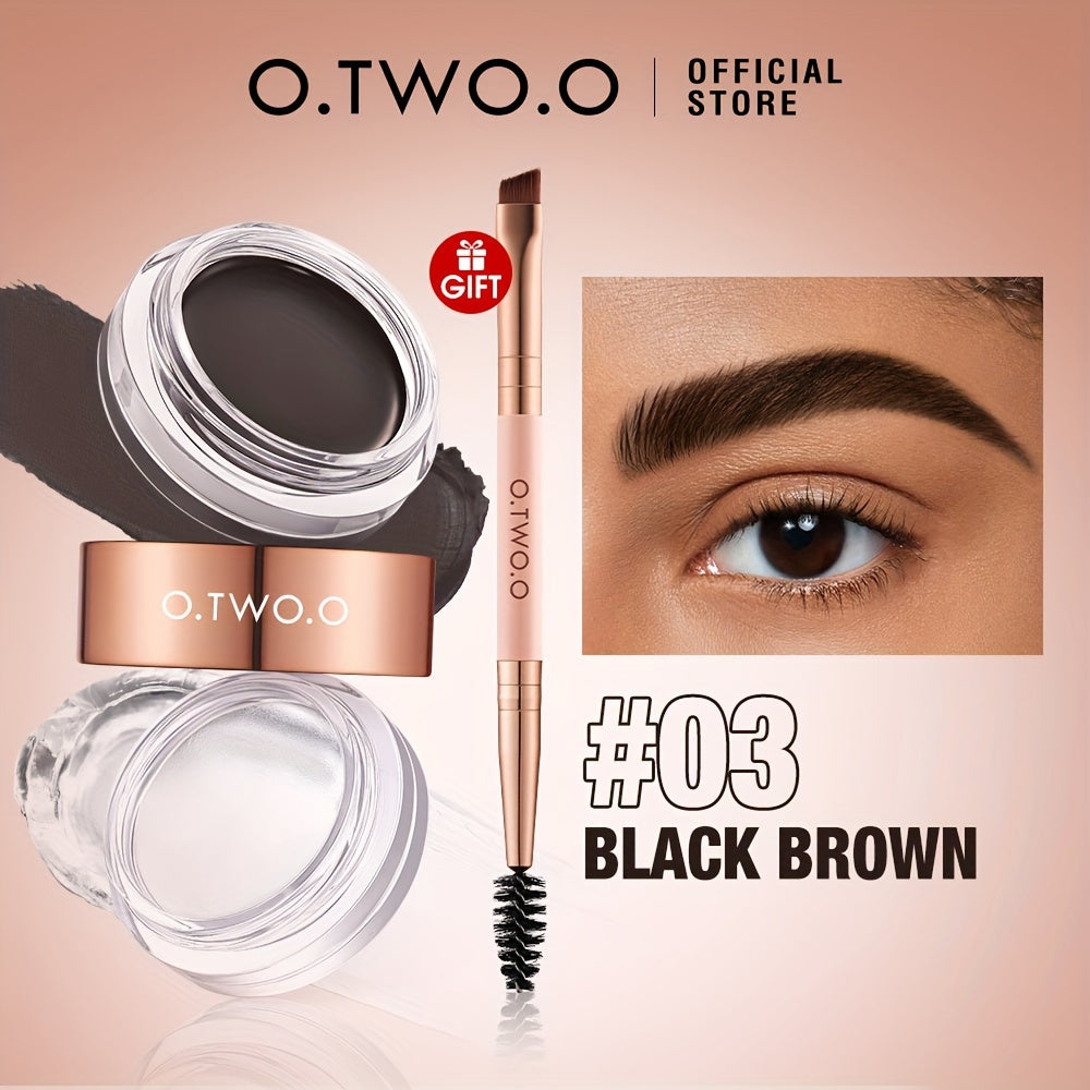 24-hour Waterproof O.TWO.O Eyebrow Cream and Wax - Natural, Long-lasting, Ultra Thin Slanted Brush for Precise Application, Concealer, and Shaping - Suitable for All Skin Types