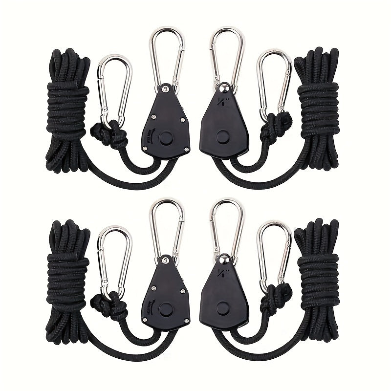 4pcs Heavy Duty Adjustable Camping Ropes with Carabiners - Durable Nylon Tie Downs for Tents, Canopies & Tarps