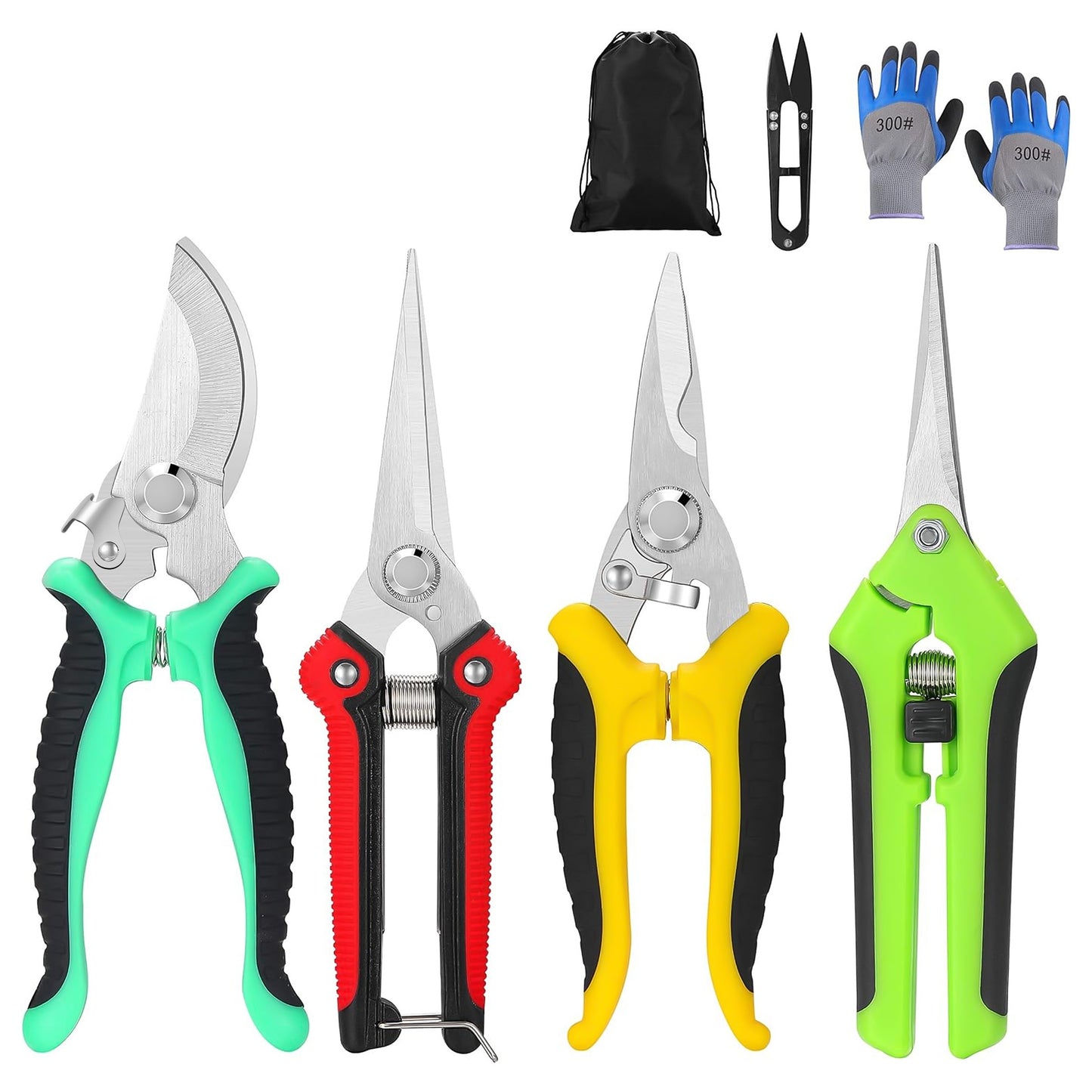 5 Packs, Garden Pruning Shears Stainless Steel Blades, Handheld Scissors Set With Gardening Gloves, Heavy Duty Garden Bypass Pruning Shears, Tree Trimmers Secateurs, Hand Pruner (Orange), Soft Cushion Grip Handle Clippers For