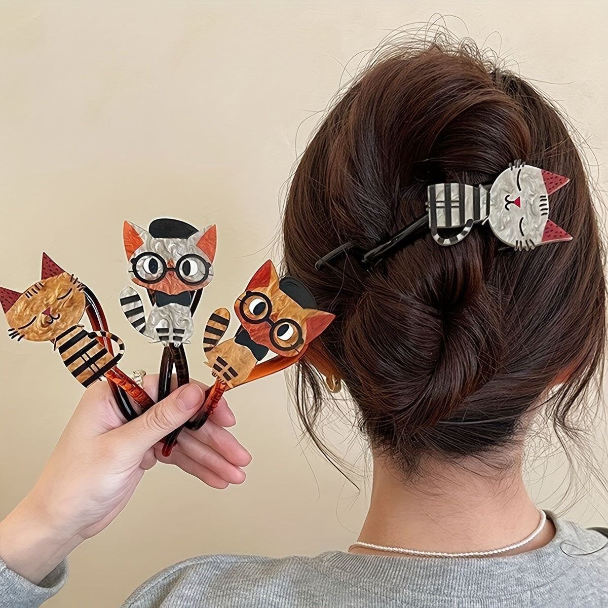 4pcs Cute Cartoon Cat Acrylic Hair Clips - Colorful Animal Print, Sweet Style Twist Barrettes for Women & Girls - Perfect Gift for Christmas, New Year, Valentine's Day