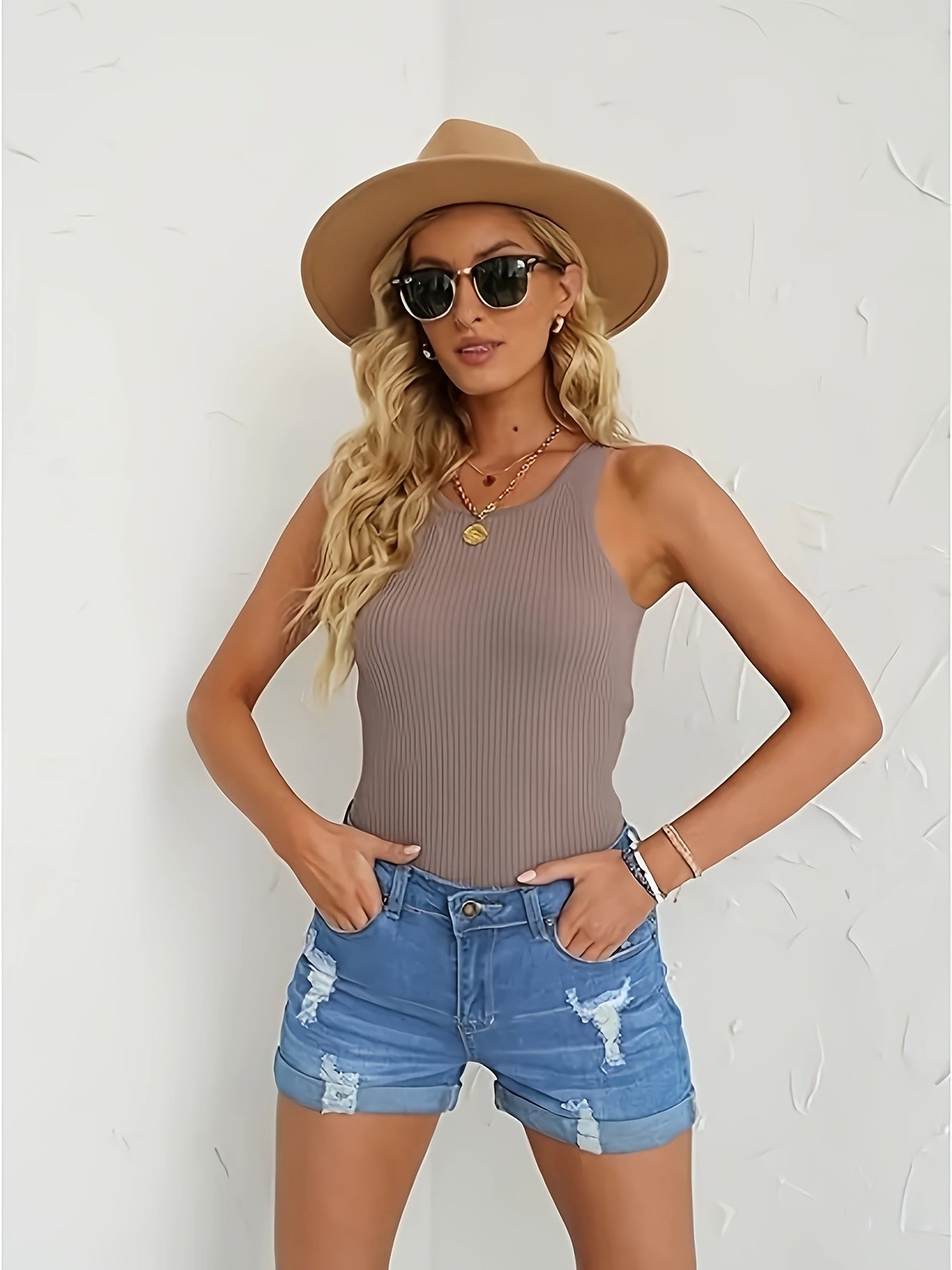 Women's High Waist Ripped Denim Shorts - Distressed Summer Fashion, Breathable Stretch Jeans with Rolled Hem, Casual Blue Denim Shorts for Spring/Summer, Jean Shorts