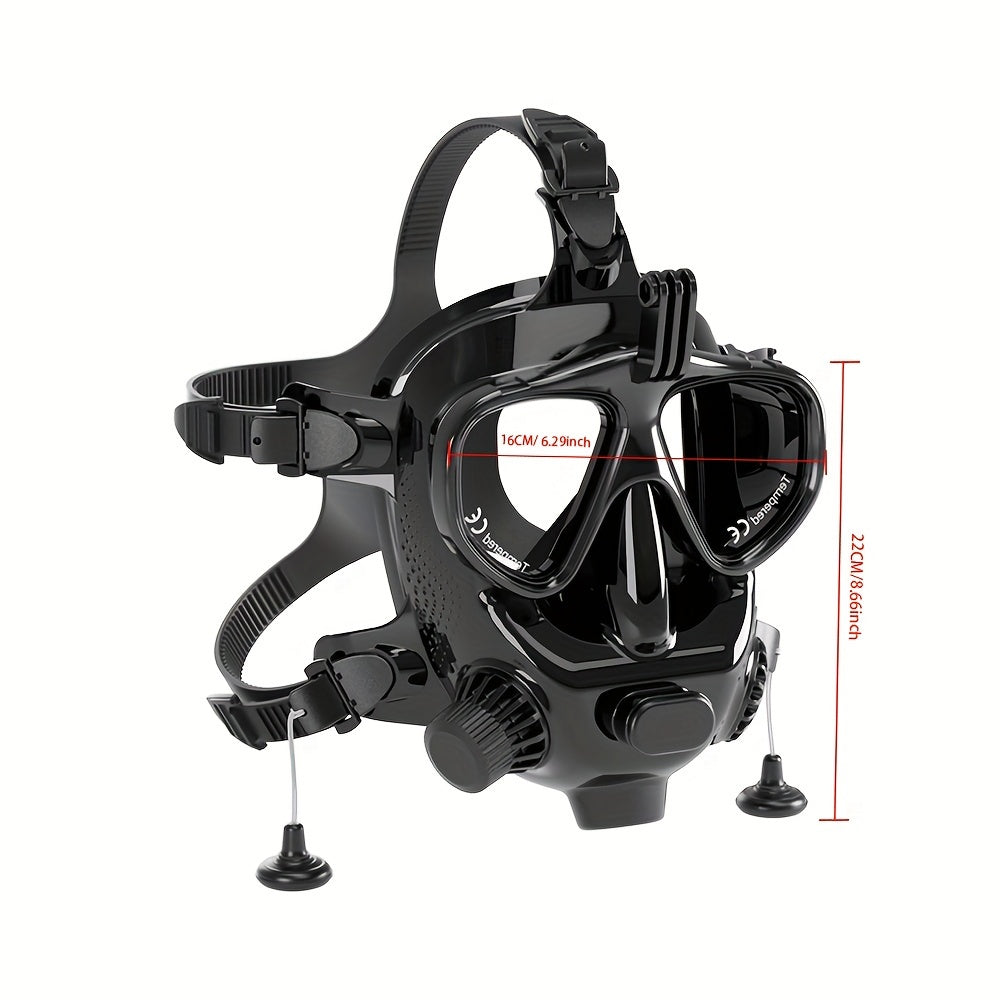 1pc SMACO M8058 Full Face Scuba Diving Mask, 360-Degree HD Panoramic View, Dual Window Function, Silicone Polymer Material, Black - Essential Underwater Gear for Swimming and Diving Enthusiasts