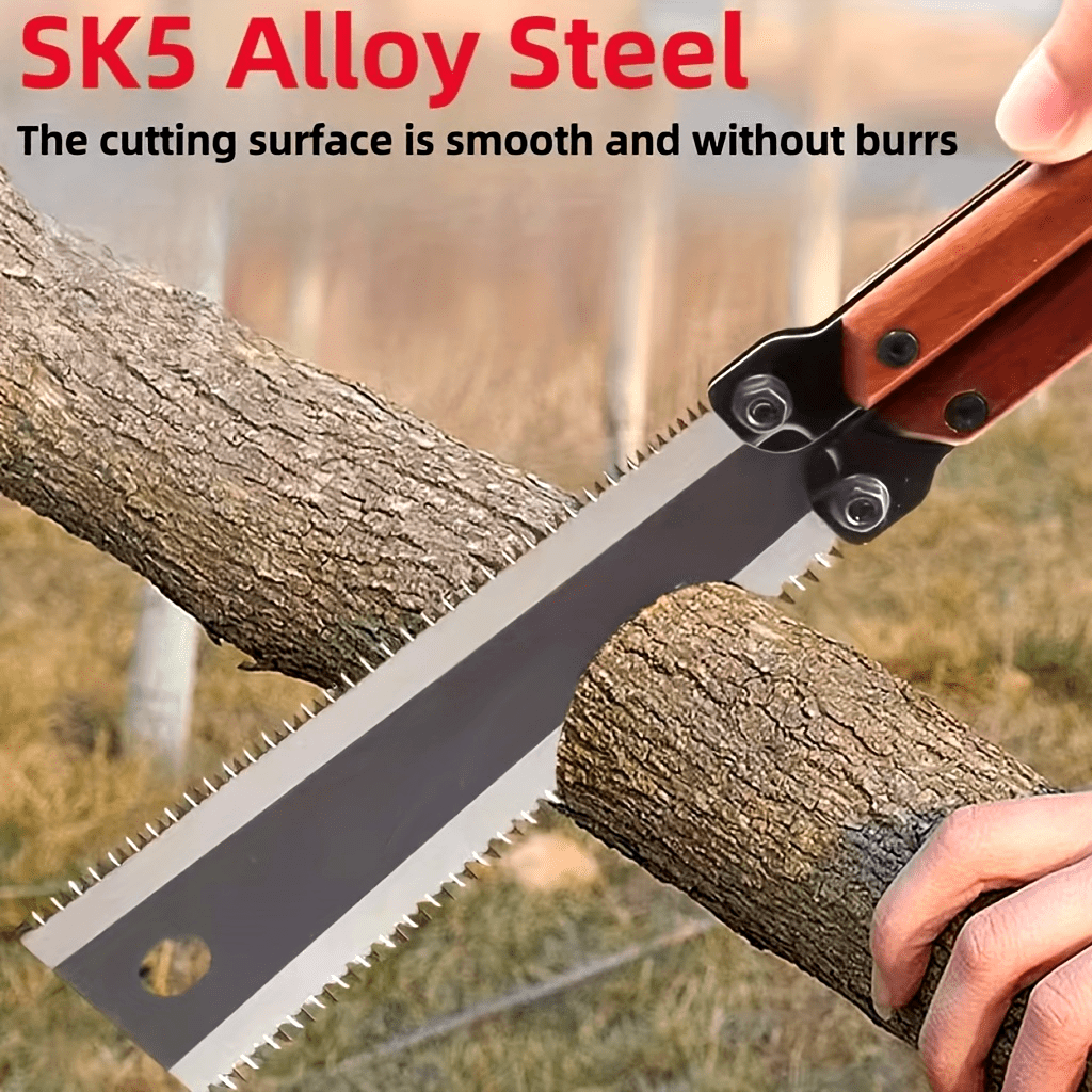 1pc Durable SK5 Steel Folding Saw - Multi-Functional Double-Edge Hand Saw for Woodworking, Chrome Vanadium Alloy, Ergonomic Handle with Safety Lock, Portable Design, Ideal for Solid Wood, Tree Cutting, Board Cutting, Bamboo C