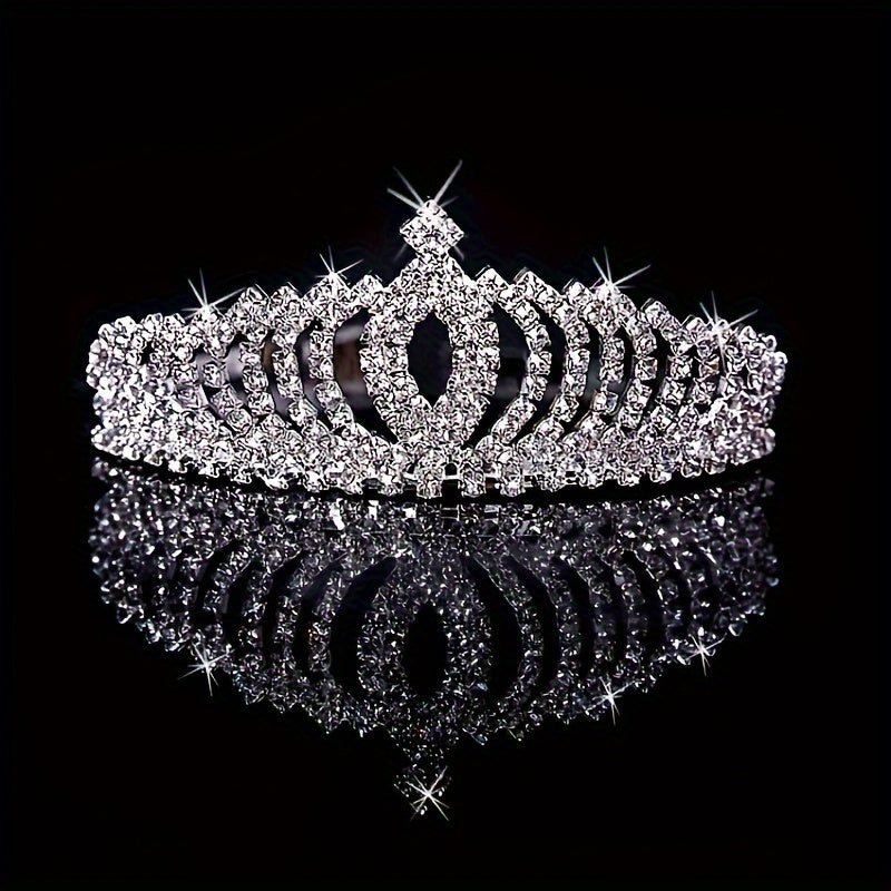 Royal Princess Tiara Headband, Full Rhinestone Crown with Comb, Bridal Wedding Birthday Banquet Hair Accessory, Fashionable Princess Style, 4.92x1.77 inches, Women's Special Occasion Jewelry Accessory Wedding & Birthday Celeb