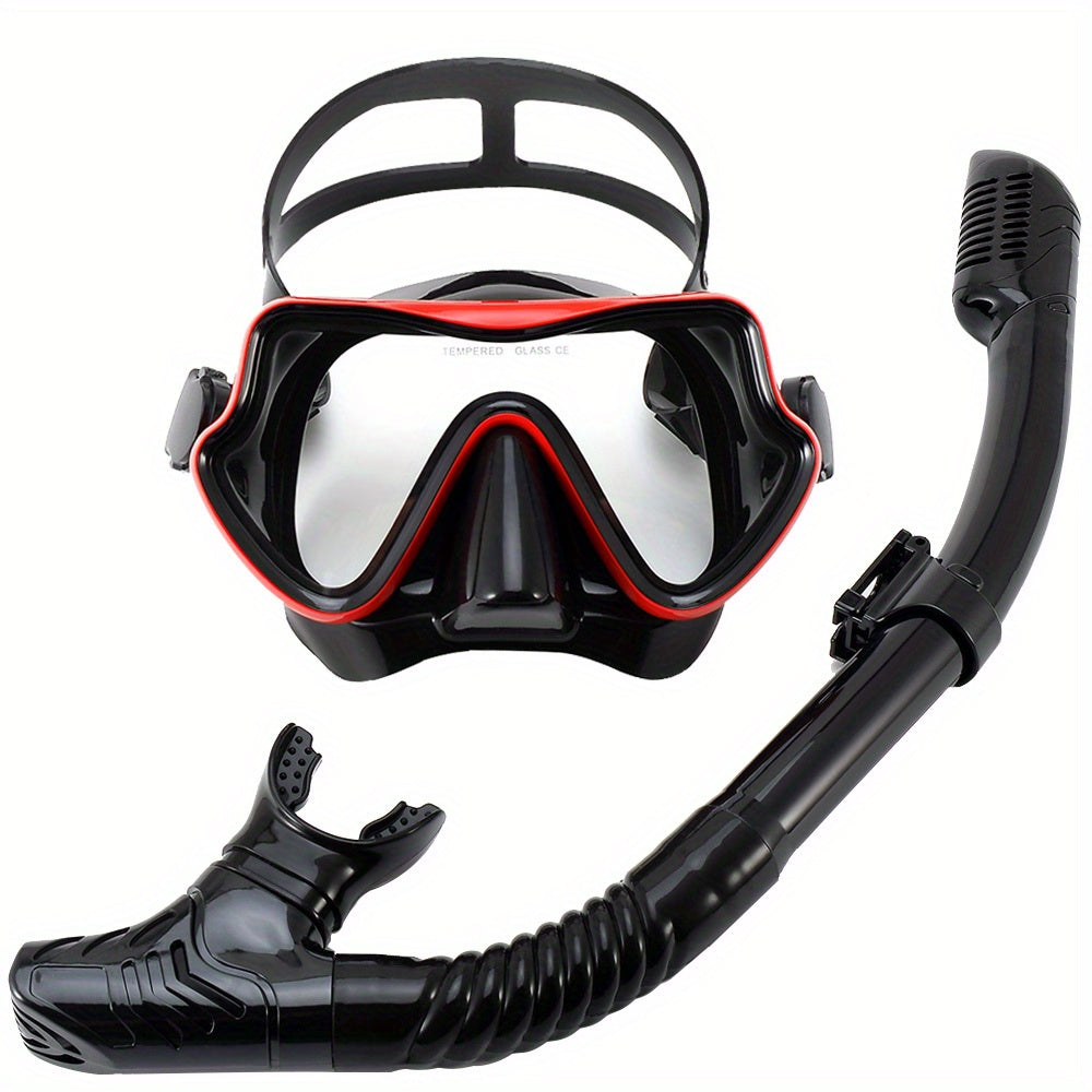 Unisex Premium Snorkeling Goggles with Wide-Angle View - Large Frame Silicone Mask & Anti-fog Breathing Tube Set for Comfortable, Leak-proof Diving Adventures