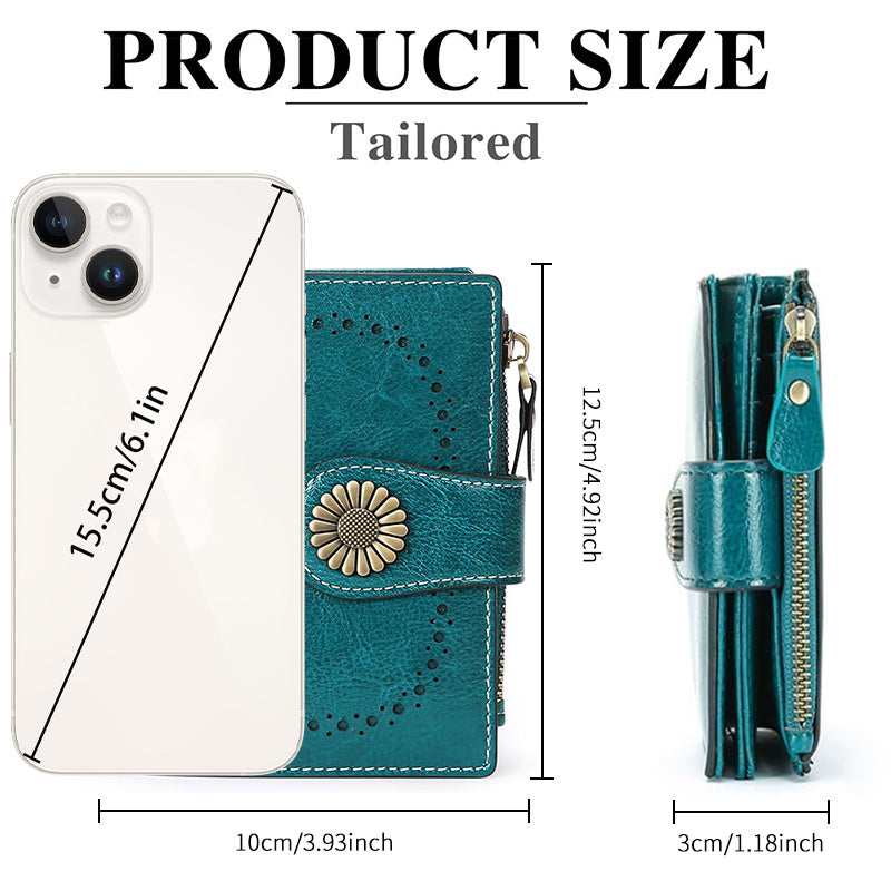 Women's Genuine Leather Short Wallet Card Holder, RFID Anti-theft Brush Coin Bag, Large Capacity Women's Credit Card Wallet with 18 Card Slots, 1 Coin Bag and 2 Cash Slots, Safely Store Cards and Cash, Fashionable and Elegant