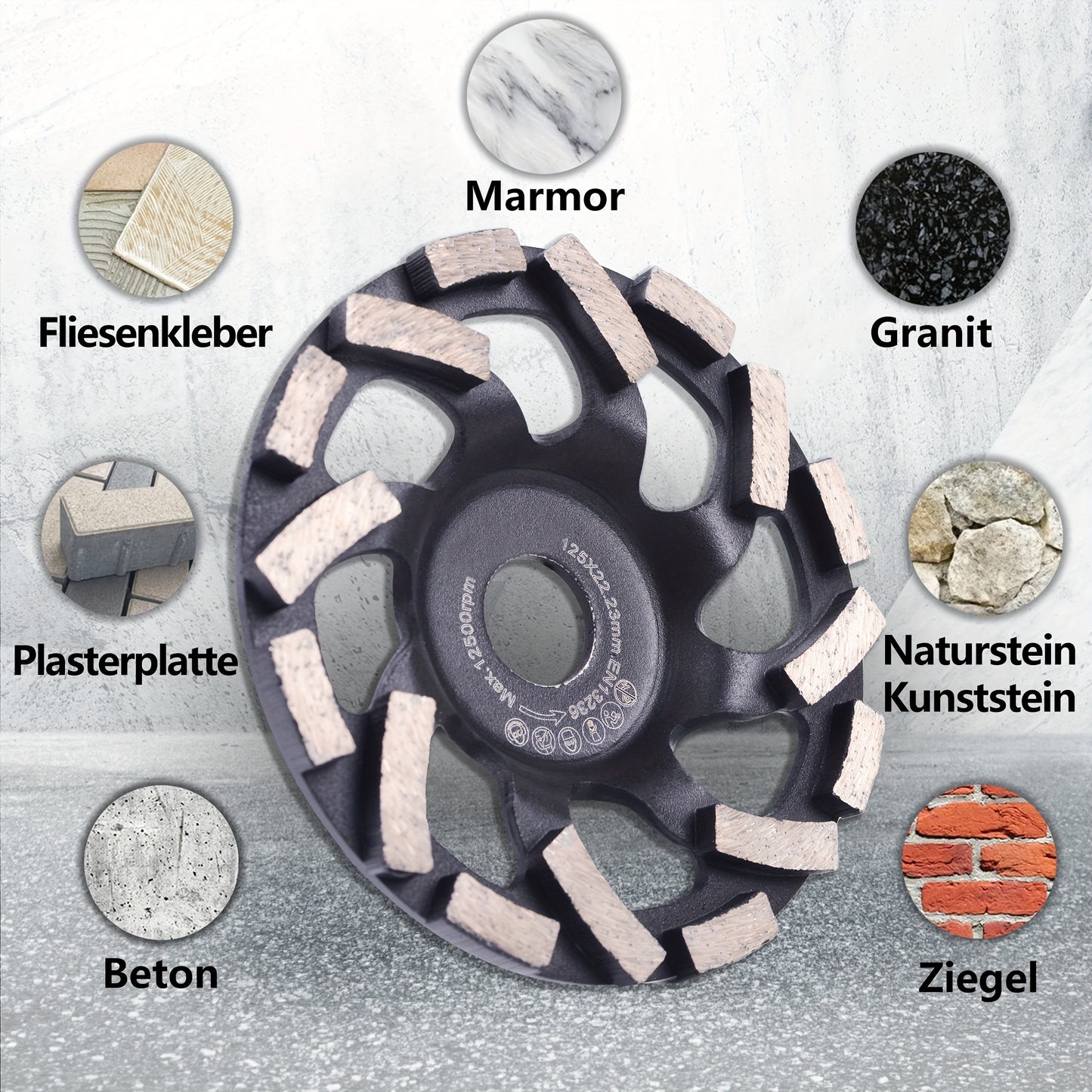 Effortless, Premium Diamond Grinding Wheel, 125mm - Medium Grit, Polymer Backed, Metal Construction for Home DIY Projects