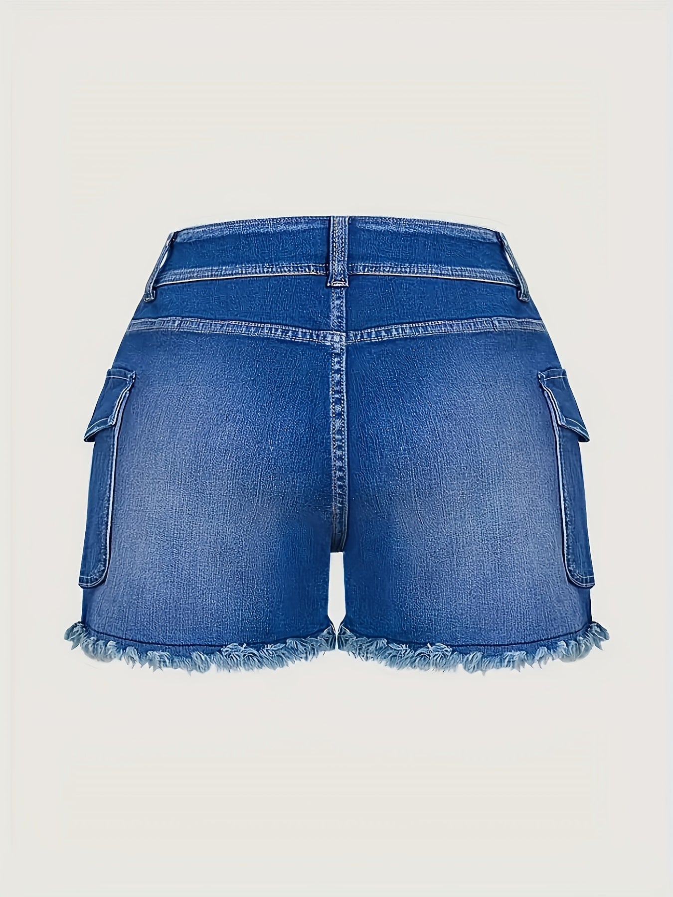 Women's Mid-Rise Slim Fit Distressed Denim Shorts with Double Buttons, Raw Hem & Side Pockets - High Elasticity, Breathable Soft Fabric for Spring/Summer Casual Wear