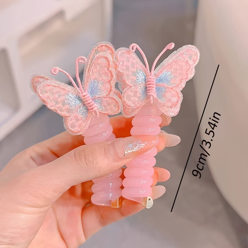 2 Cute Three-Dimensional Butterfly Phone Line Hair Rings, Suitable for Girls, High Elasticity Phone Line Hair Rings, Mixed Color Resin And Embroidered Butterfly Headpieces, Suitable for Daily And Casual Wear, Suitable for All