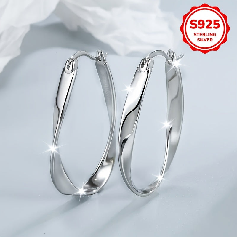 Elegant S925 Sterling Silver Mobius Twisted Design Earrings for Women, Hypoallergenic, Perfect Gift for Girlfriend, Suitable for Daily Wear - 2.9g, Atmospheric, Low Allergy,, Great for Girlfriends, Easter And Mother's Day, Fr