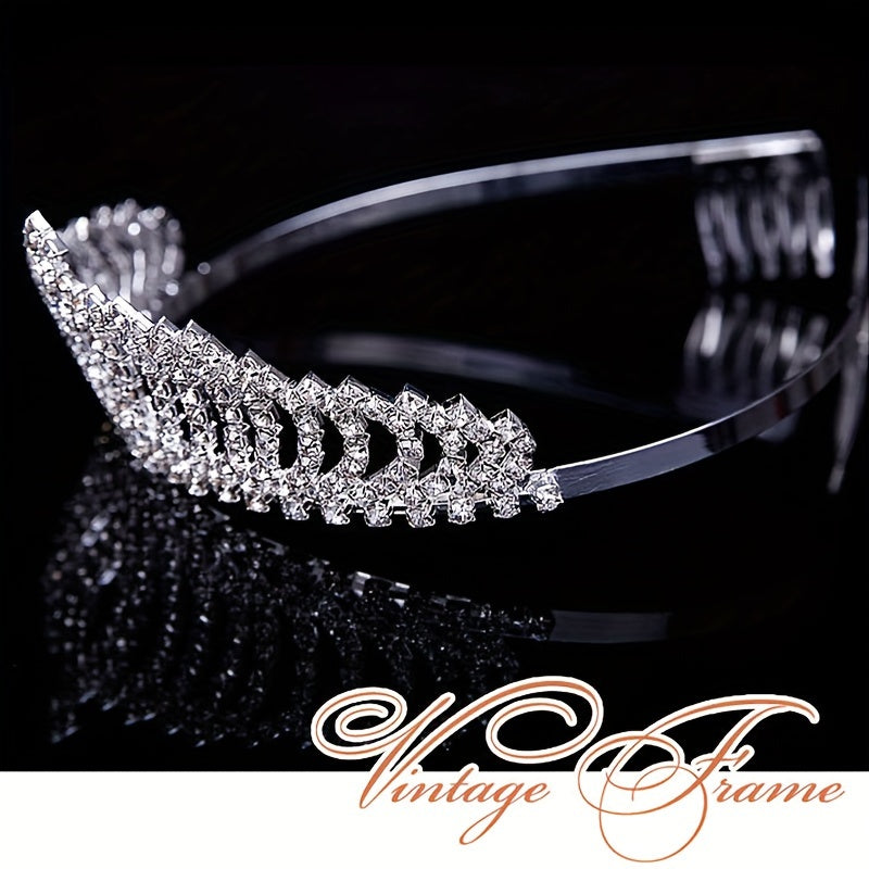 Royal Princess Tiara Headband, Full Rhinestone Crown with Comb, Bridal Wedding Birthday Banquet Hair Accessory, Fashionable Princess Style, 4.92x1.77 inches, Women's Special Occasion Jewelry Accessory Wedding & Birthday Celeb