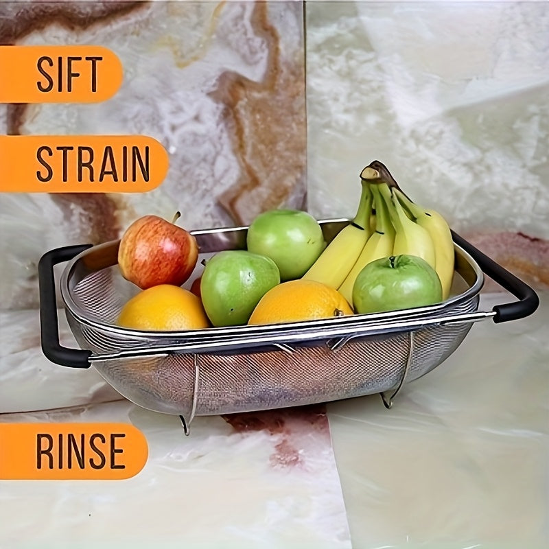 Expandable Stainless Steel Filter with Fine Mesh And Drain Basket - Suitable for Vegetables And Fruits, Kitchen Essentials, Food Safety, Filtered Vegetables