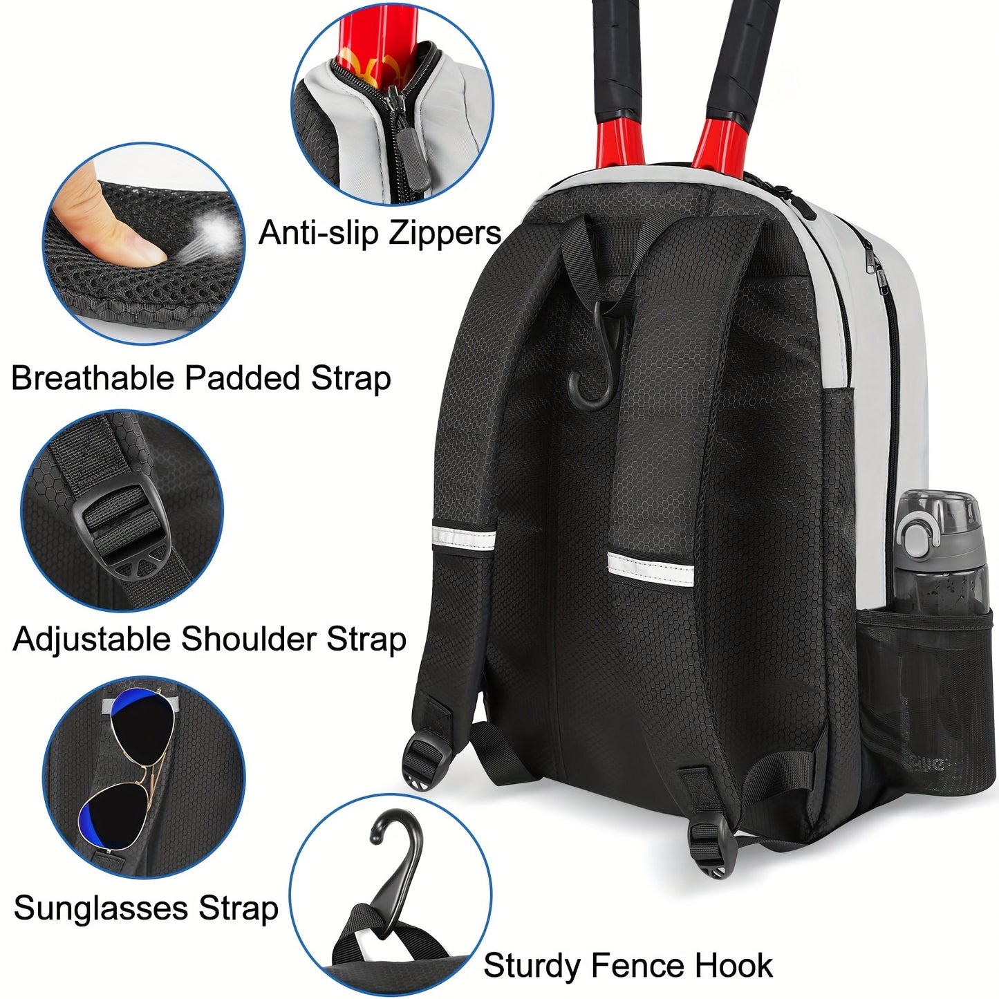 Large Capacity Tennis Badminton Backpack For Men Women, Waterproof Ball Bag With Insulated Pocket And Ventilated Shoe Compartment, Hold 1-2 Racket Storage Sports Bag, Nice Thanksgiving, Christmas, New Year's gifts