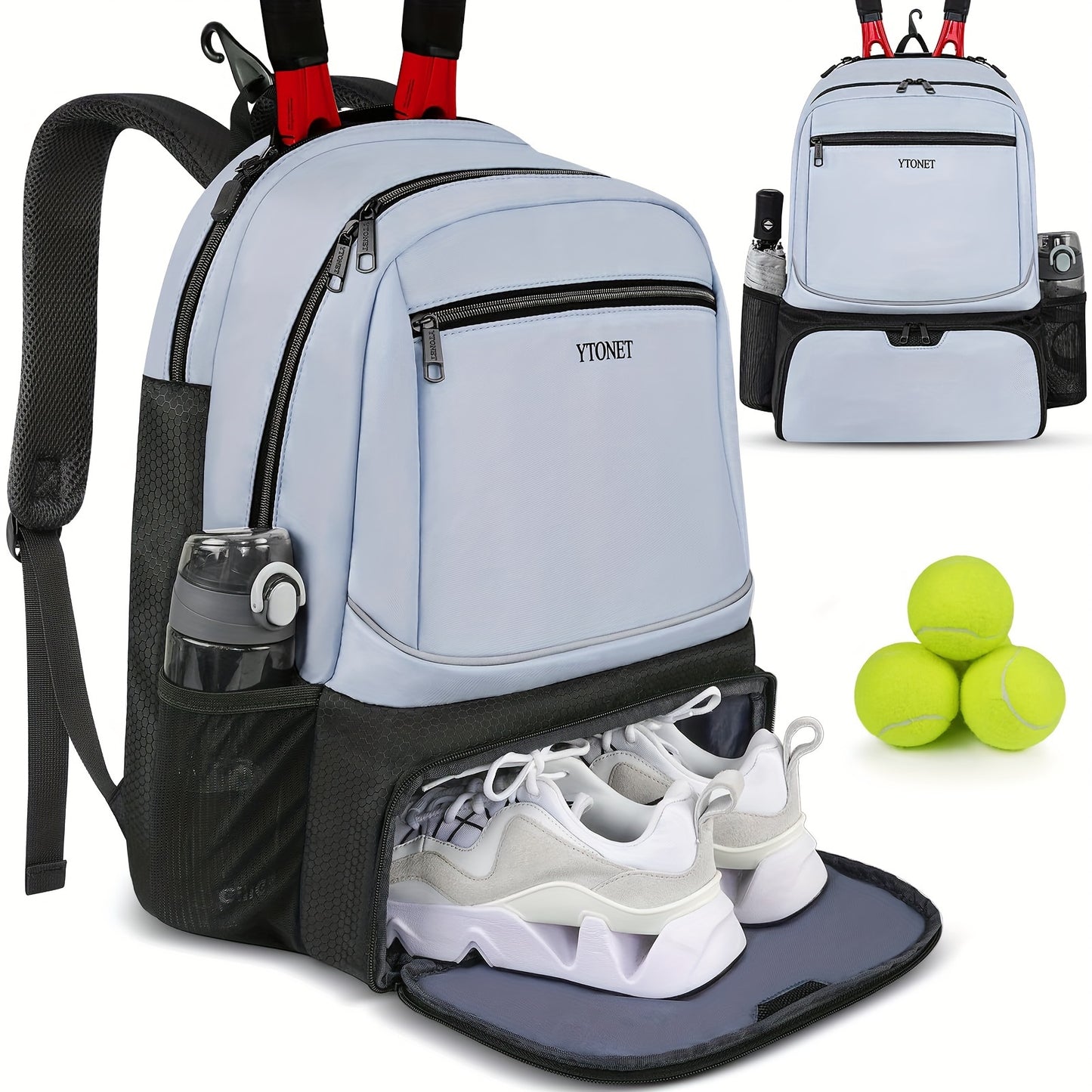 Large Capacity Tennis Badminton Backpack For Men Women, Waterproof Ball Bag With Insulated Pocket And Ventilated Shoe Compartment, Hold 1-2 Racket Storage Sports Bag, Nice Thanksgiving, Christmas, New Year's gifts