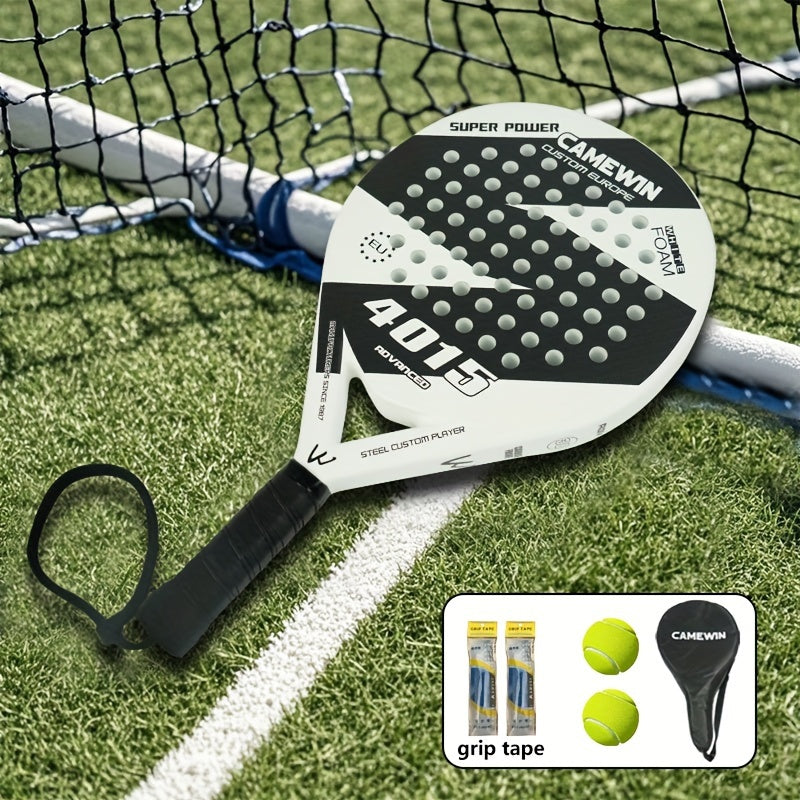 1set, Carbon Fiber Padel Tennis Racket, 2 Tennis Balls, 2 Racket Overgrips And 1 Storage Bag, Outdoor Sports Training Equipment
