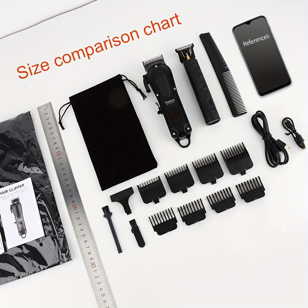 2pcs HIENA Professional Hair Clippers for Men, Cordless USB Rechargeable Lithium Battery, ABS Body, Digital Display, Carved Design, with 1200mAh Battery, for Ideal Gift for Father