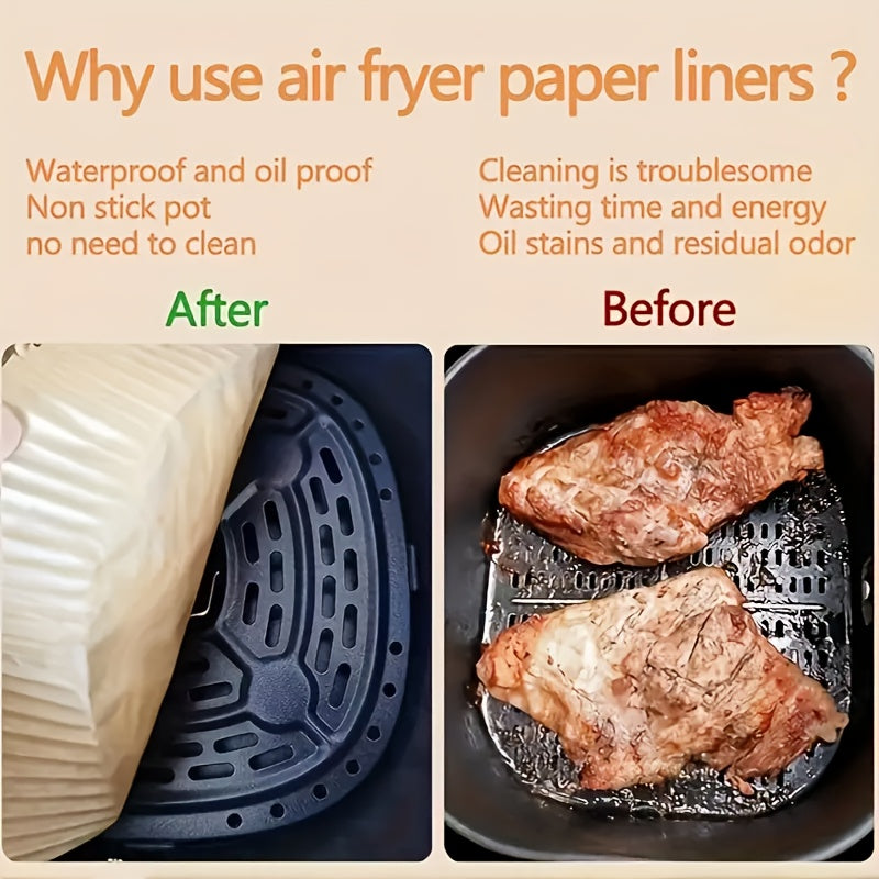 100 High-quality Air Fryer Pad Paper - Thickened, Non-stick, Oil-resistant, Suitable for 2-8 Air Fryer - Essential Kitchen And Restaurant Supplies for Frying, Baking, Cooking And Microwave, Practical Air Fryer Paper, Essentia