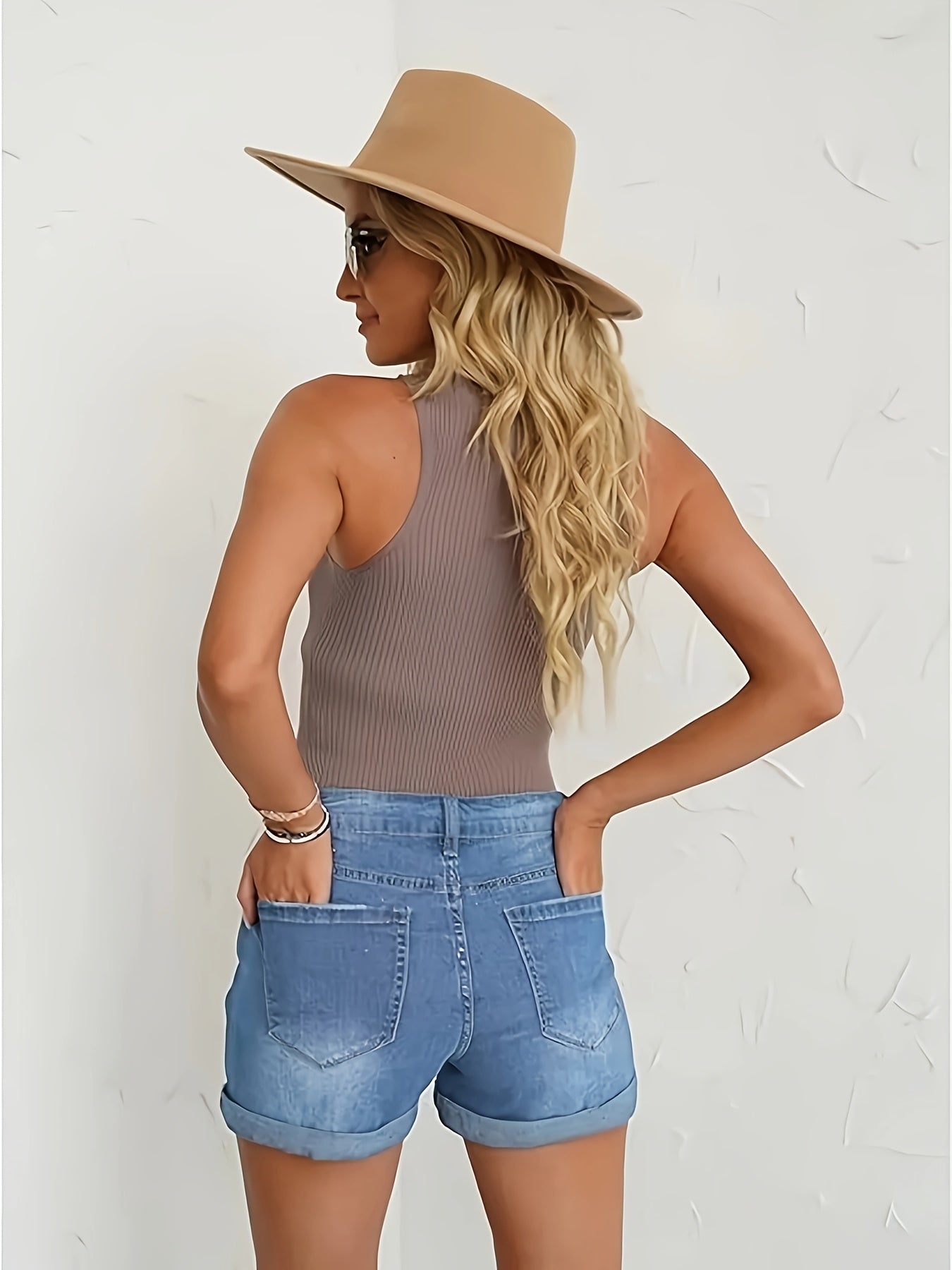 Women's High Waist Ripped Denim Shorts - Distressed Summer Fashion, Breathable Stretch Jeans with Rolled Hem, Casual Blue Denim Shorts for Spring/Summer, Jean Shorts