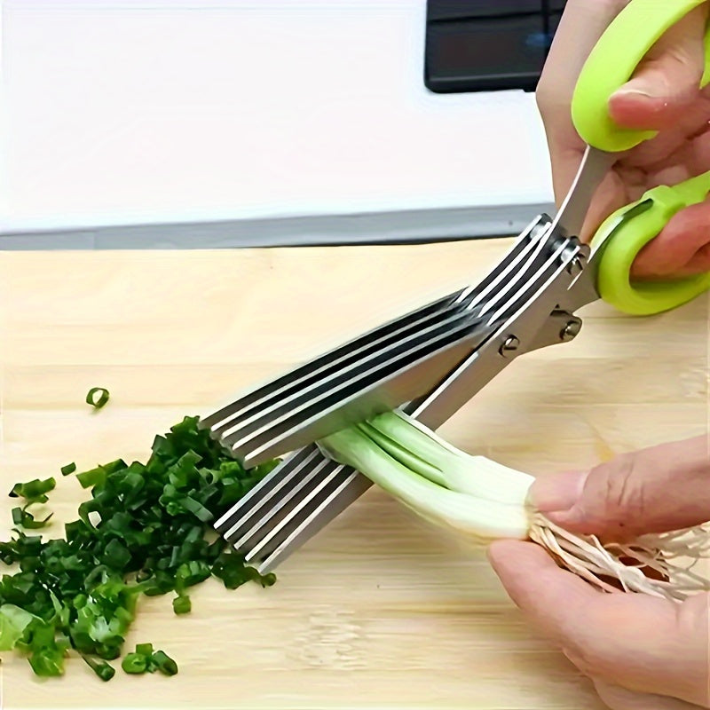 1/2pcs 5-Layered Stainless Steel Kitchen Scissors - Versatile Onion & Herb Shredder for BBQ & Indoor Use - Durable, Safe with Protective Cover & Built-in Cleaner