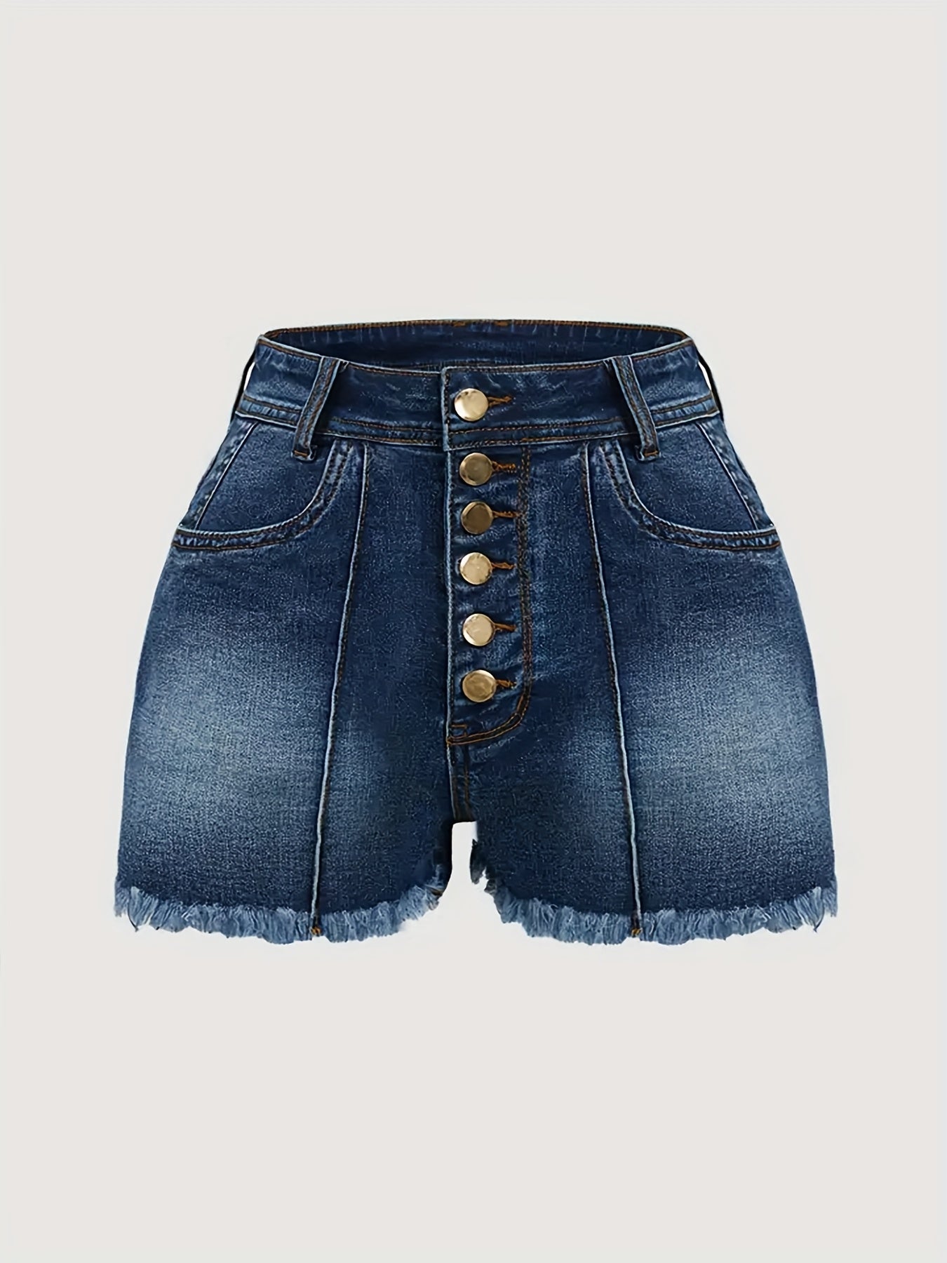 Women'S Front Button Dark Blue Folded Rim Buttocks Fur Edge Pants Feet Denim Shorts