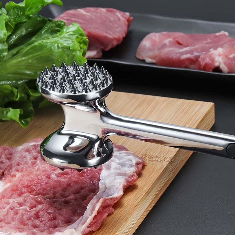 Premium Stainless Steel Meat Tenderizer Mallet with Non-Slip Handle - Dual Nail Design for Effortless Tenderizing of Steak, Chicken & Fish - Essential Kitchen Tool