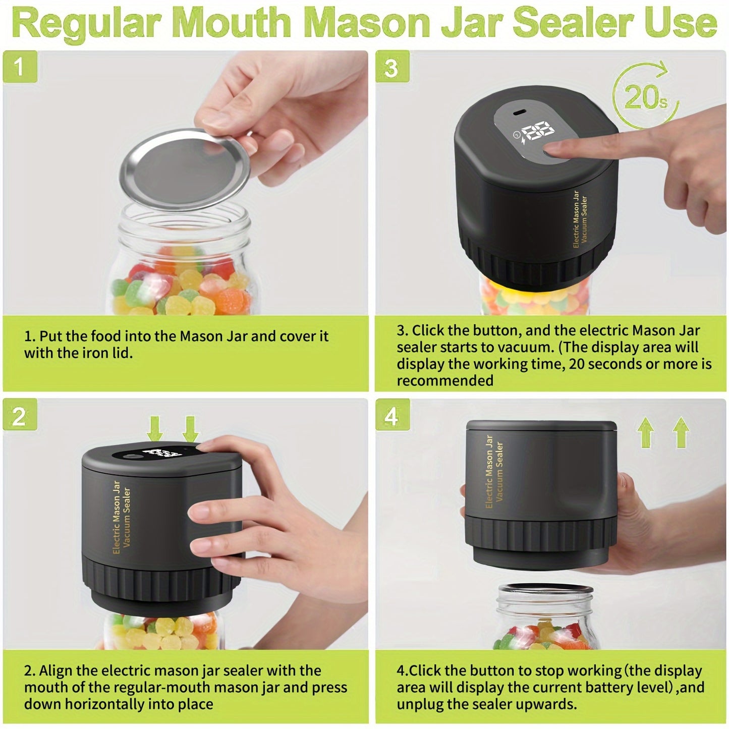 1pc, Electric Mason Jar Vacuum Sealer, Automatic Vacuum Pump With One-Touch Operation, Leak-Proof Seal For Regular And Wide-Mouth Canning Jar, Portable Food Saver For Freezer Dried Food Storage, Kitchen Tools