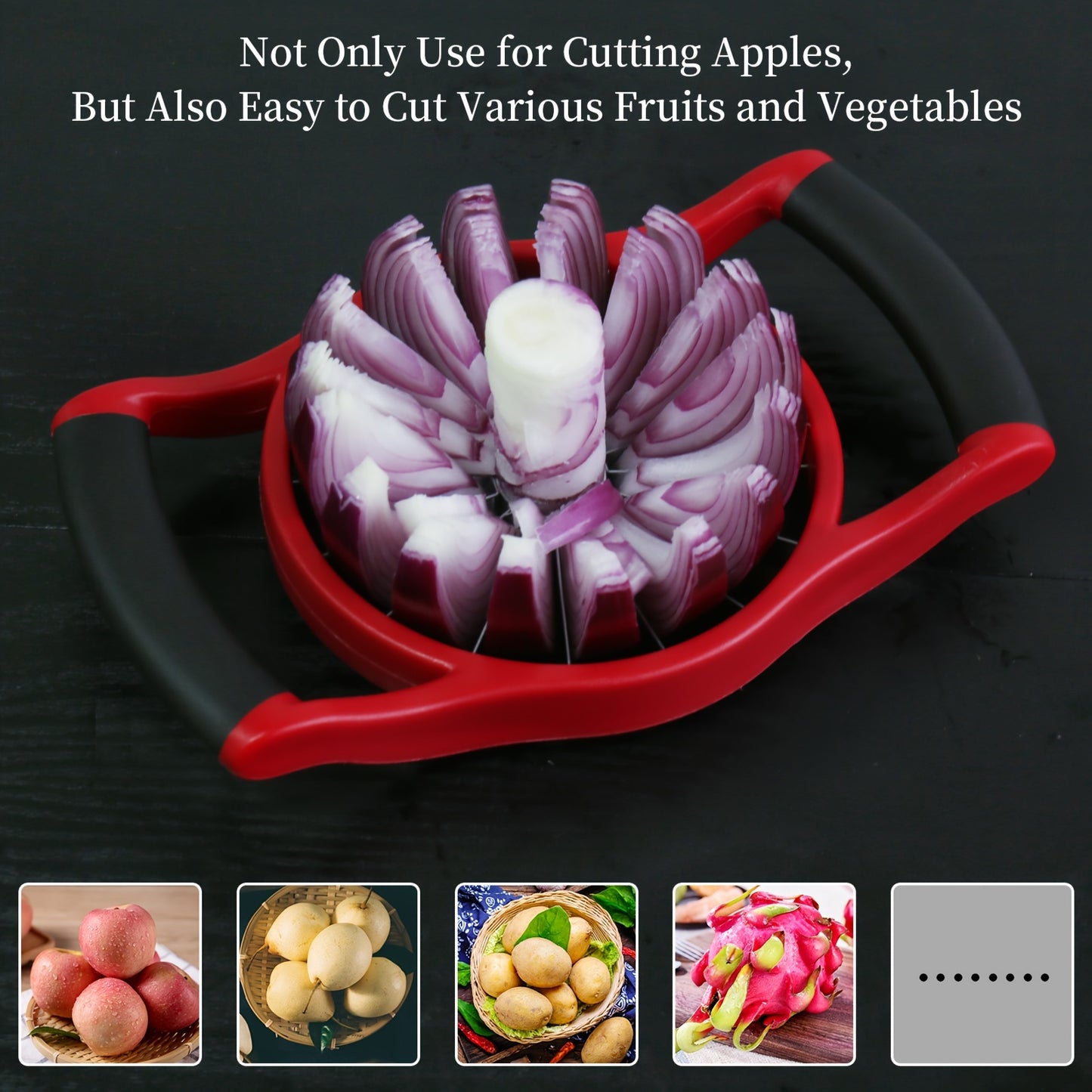 Apple Slicer Corer, Stainless Steel Upgraded 16-Slice Sharp Apple Slice Cutter Large, Ergonomic Plastic Handle Non-Slip Easy Grips, Kitchen Fruit Divider Prevent Rust Easy Clean (Red)
