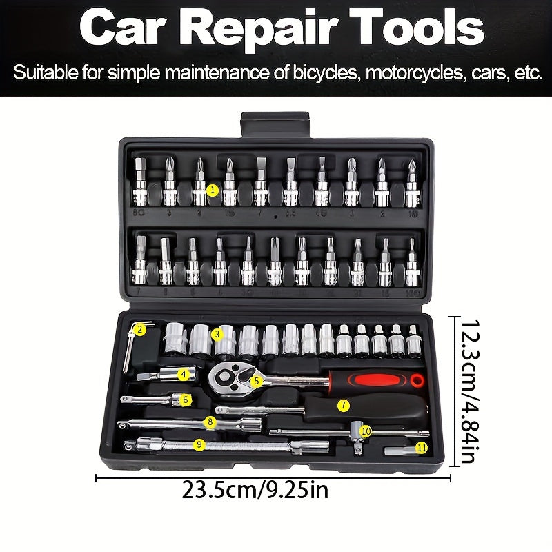 216/46pcs High Quality Multifunctional Heat Treated Chrome Vanadium Steel Ultimate Car Mechanic Tool Set, Premium Torque Wrench Set, Ultra Portable, Integrated Solution for Car, Bike And Motorcycle Maintenance