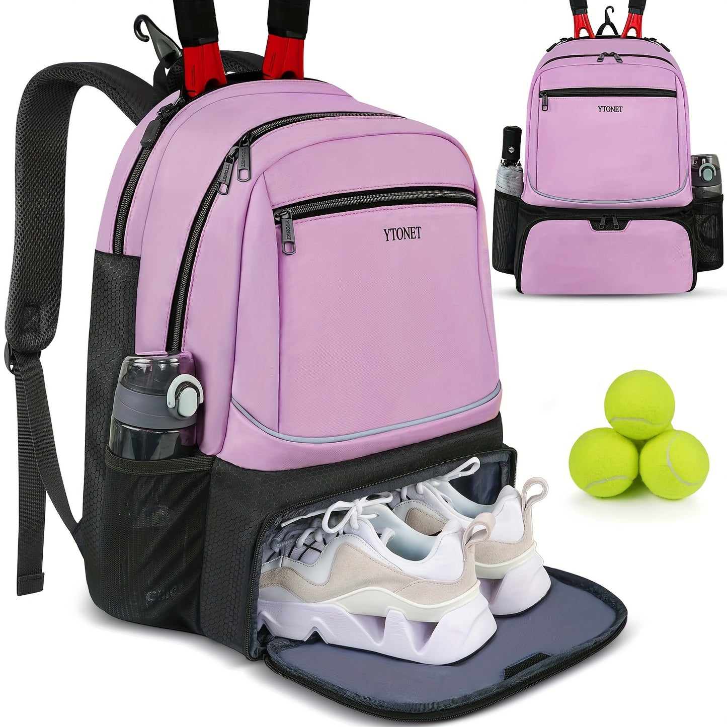 Large Capacity Tennis Badminton Backpack For Men Women, Waterproof Ball Bag With Insulated Pocket And Ventilated Shoe Compartment, Hold 1-2 Racket Storage Sports Bag, Nice Thanksgiving, Christmas, New Year's gifts