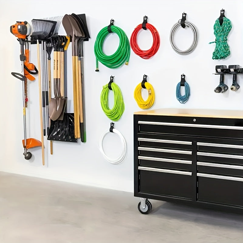Iron Garden Tool Organizer Rack, Wall-Mounted Garage Storage Holder for Shovels, Rakes, Brooms, Hoses - 1 pc